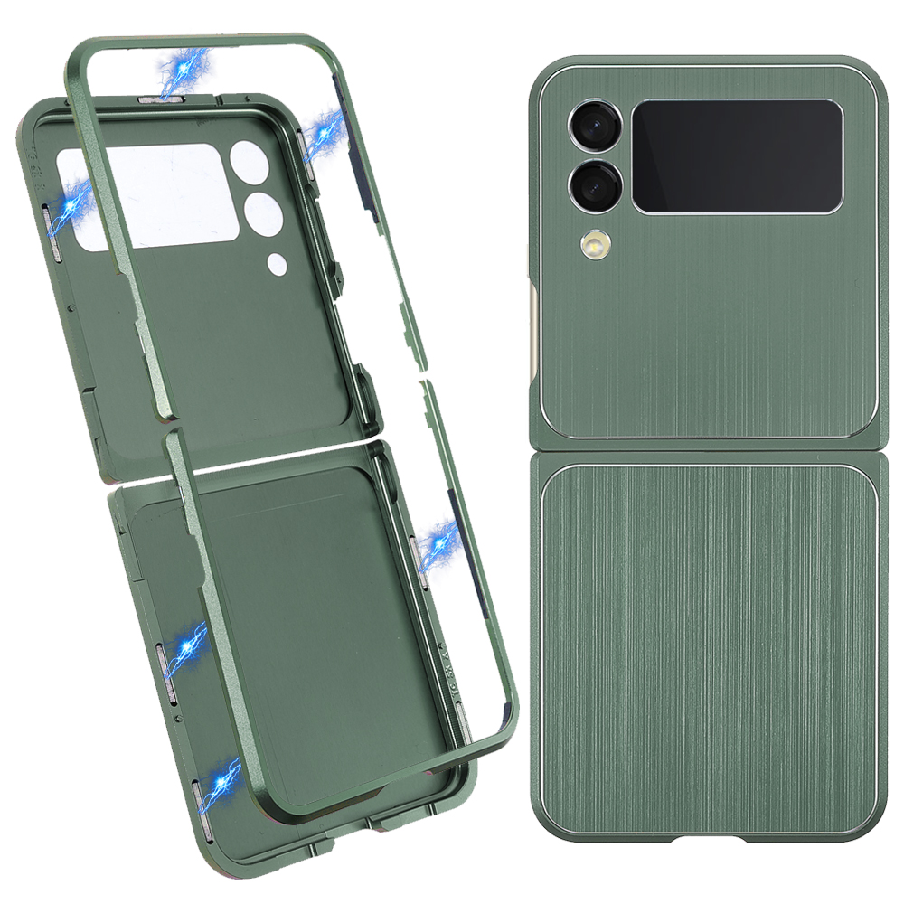

Metal Phone Back Case + Рама с Магнитной Крышкой Типа Магнитного Расщепления Для Samsung Galaxy Z Flip3 5g - Черно -зеленый, Samsung Galaxy Z Flip3 5G