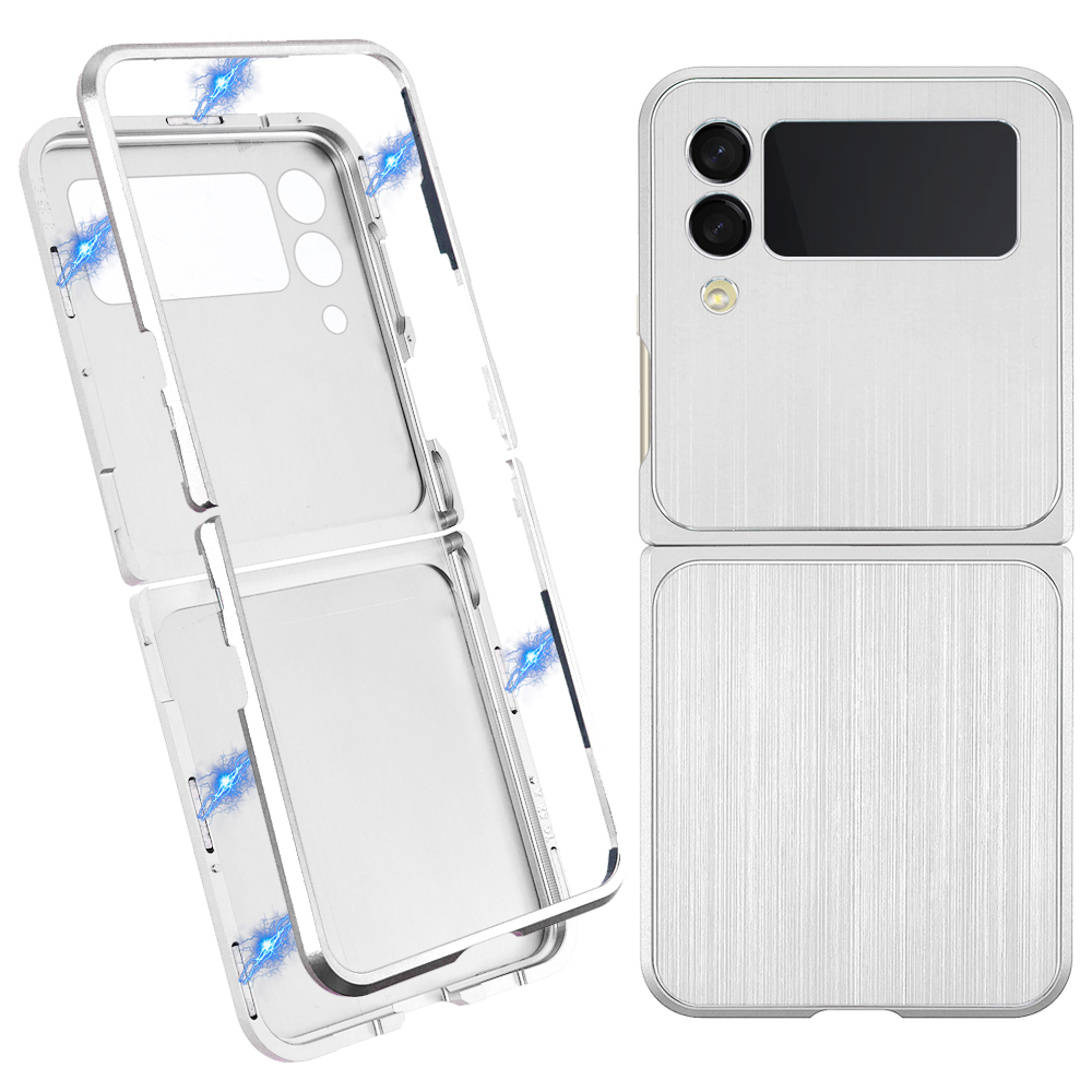 

Metal Phone Back Case + Рама с Магнитной Крышкой Типа Магнитного Расщепления Для Samsung Galaxy Z Flip3 5g - Серебряный, Samsung Galaxy Z Flip3 5G