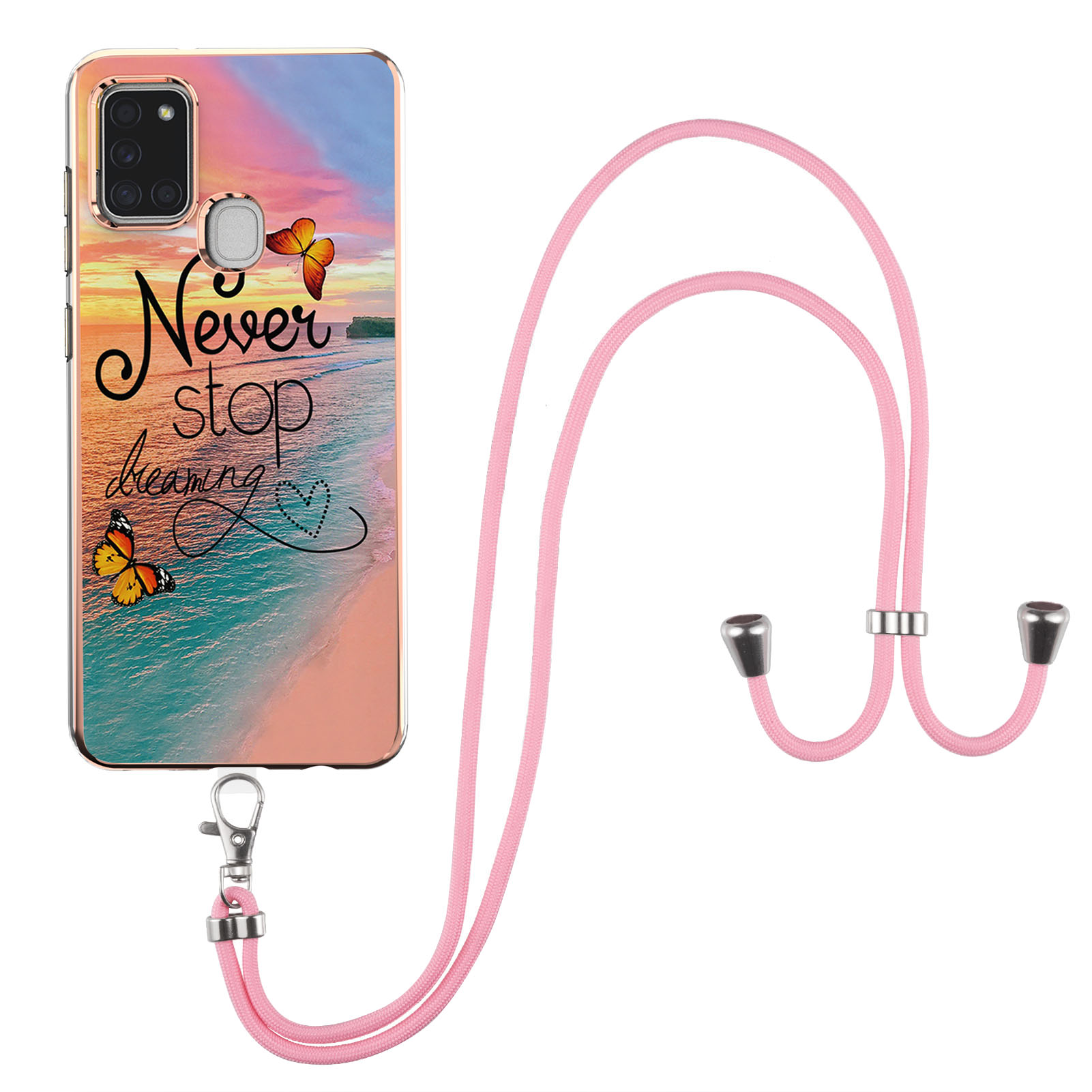 

Electroplating Soft TPU Phone Shell with IMD IML Marble Flower Pattern Drop-Resistant Phone Case + Shoulder Strap for Samsung Galaxy A21s - Dreaming Butterflies, Galaxy A21s