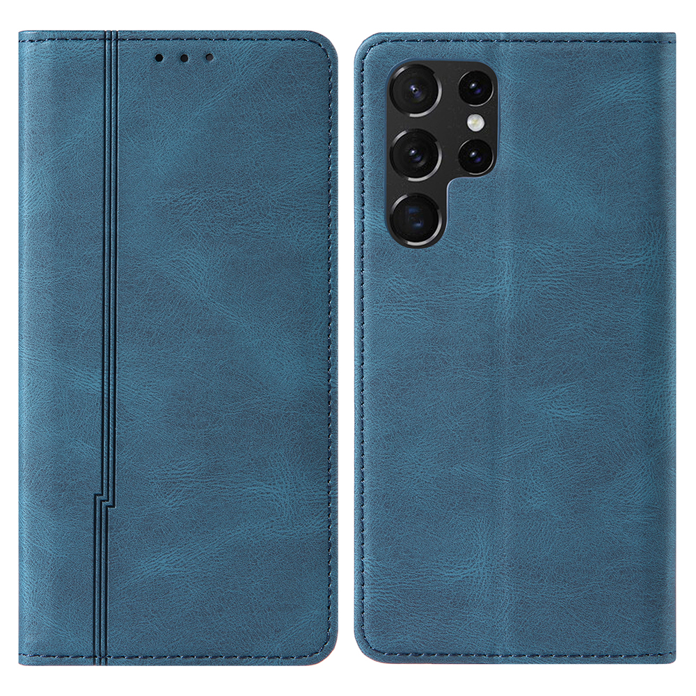 

Устойчивый к Царапинам Линии Рисунок Кошелек TPU+PU - Синий, Galaxy S22 Ultra 5G