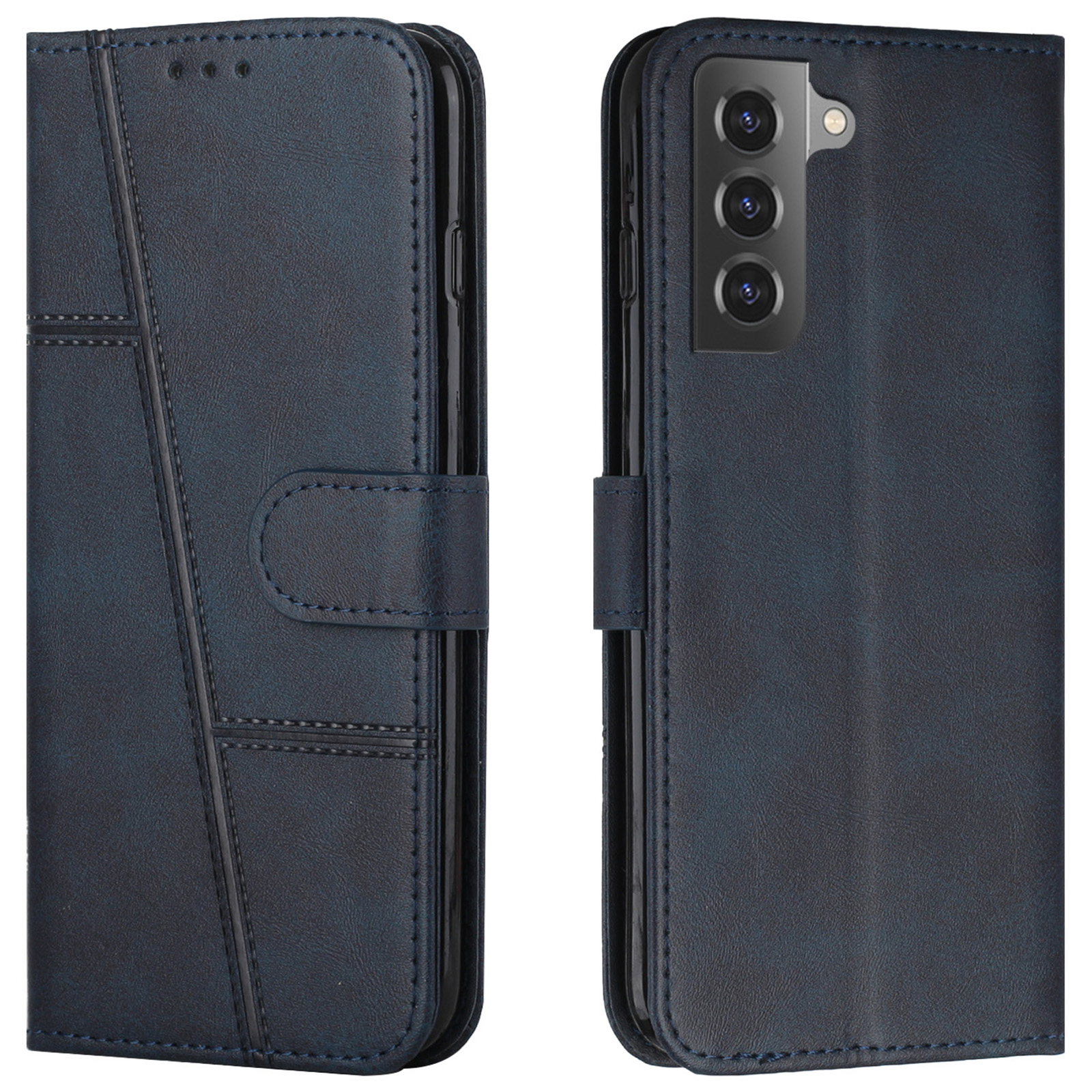 

Stitching Splicing Design PU Leather Stand Wallet Cover Protective Phone Case with Strap for Samsung Galaxy S22+ 5G - Sapphire, Galaxy S22+ 5G