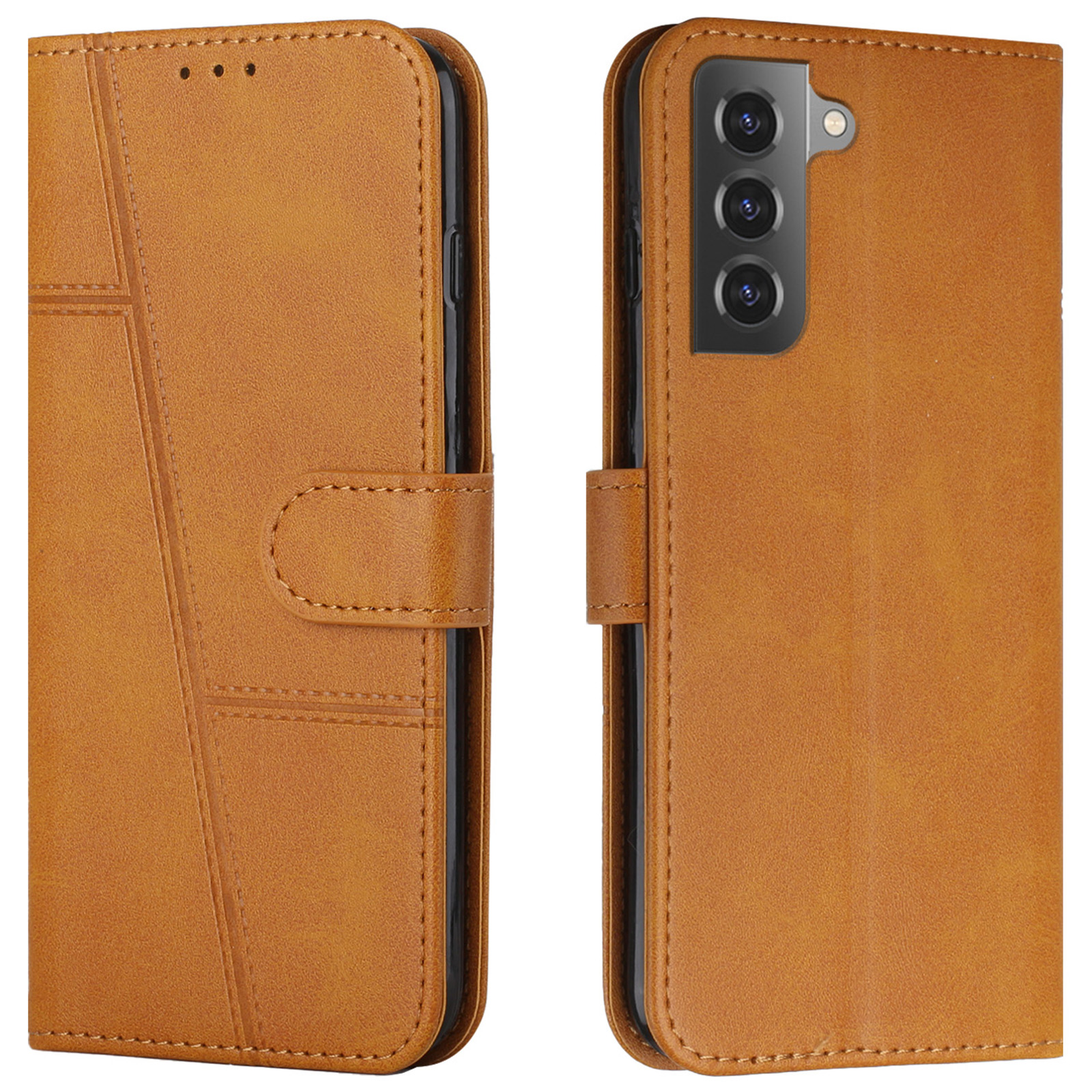 

Stitching Splicing Design PU Leather Stand Wallet Cover Protective Phone Case with Strap for Samsung Galaxy S22+ 5G - Yellow, Galaxy S22+ 5G