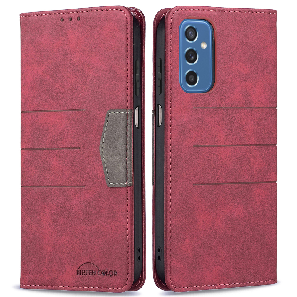 

BINFEN COLOR PU Leather and Soft TPU Phone Case Anti-scratch Phone Flip Cover Auto-absorption Anti-dust Splicing Wallet for Samsung Galaxy M52 5G - Red, Samsung Galaxy M52 5G