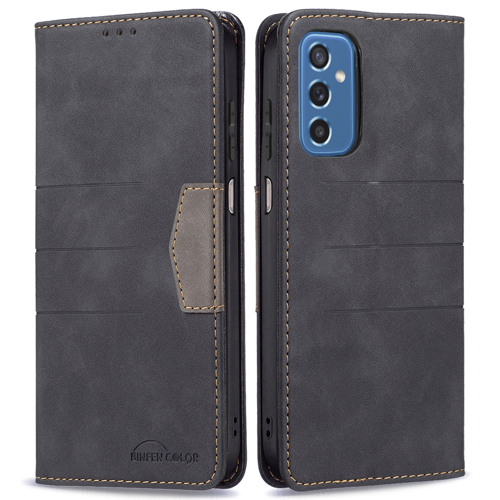 

BINFEN COLOR PU Leather and Soft TPU Phone Case Anti-scratch Phone Flip Cover Auto-absorption Anti-dust Splicing Wallet for Samsung Galaxy M52 5G - Black, Samsung Galaxy M52 5G