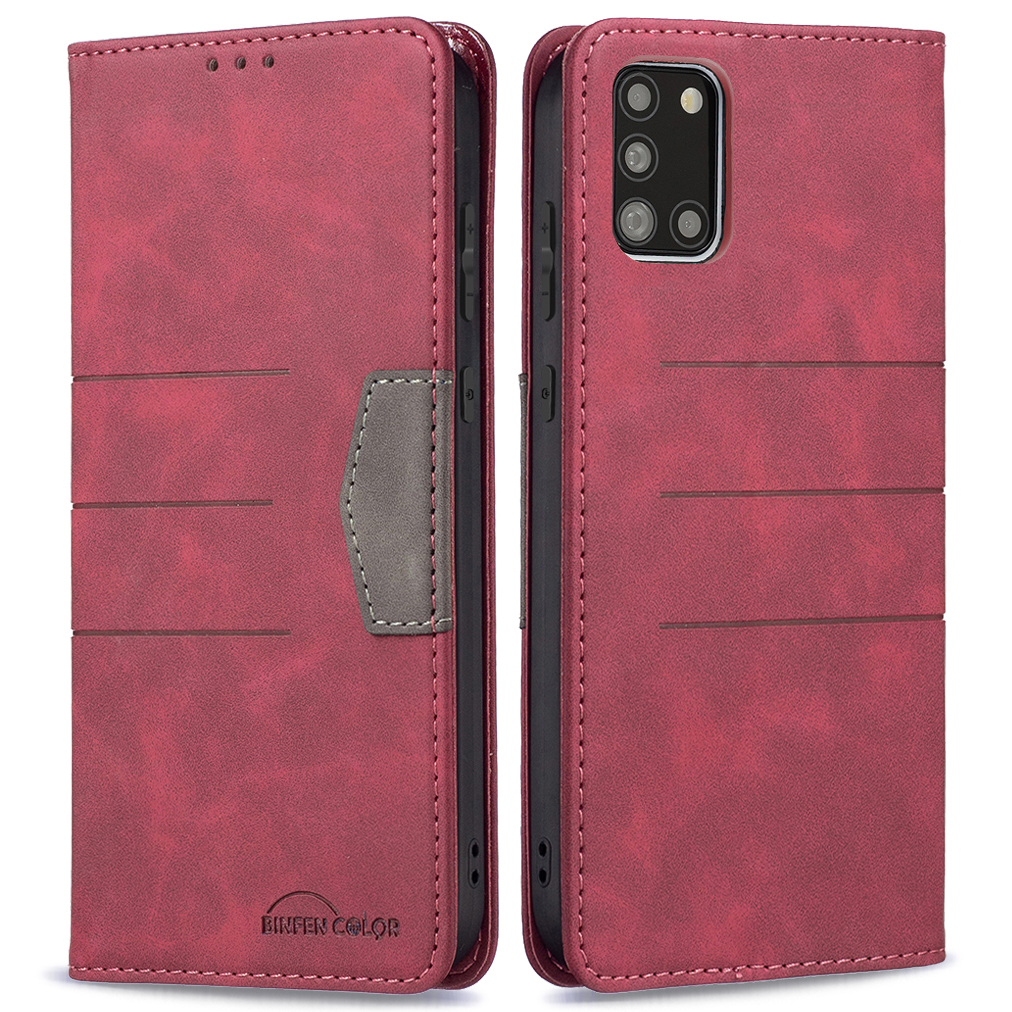 

BINFEN COLOR Multifunction Phone Flip Cover Auto-absorption Anti-dust Phone Case Splicing Leather Wallet for Samsung Galaxy A31 (Global Version) - Red, Galaxy A31