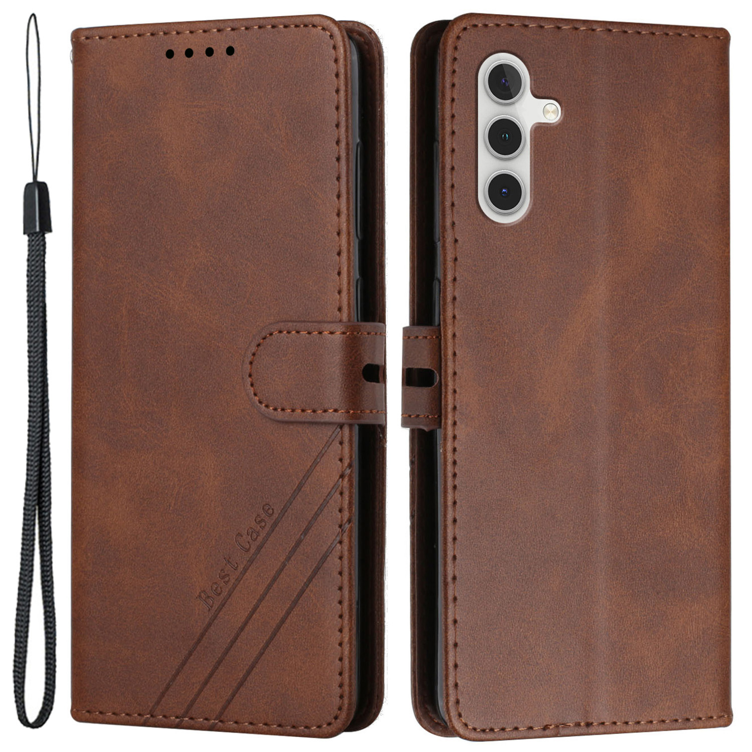 

Stand Feature Solid Color PU Leather Wallet Phone Case Folio Flip Magnetic Cover with Strap for Samsung Galaxy A13 5G / A04s 4G (164.7 x 76.7 x 9.1 mm) - Brown, Galaxy A13 5G