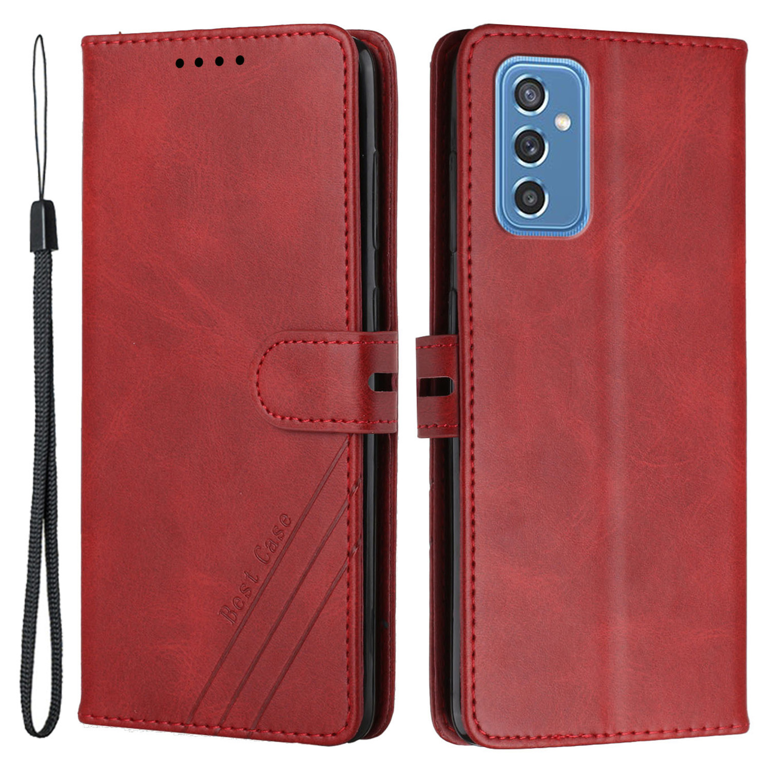 

Solid Color PU Leather Stand Magnetic Phone Case Soft TPU Inner Folio Flip Wallet Cover with Strap for Samsung Galaxy M52 5G - Red, Samsung Galaxy M52 5G