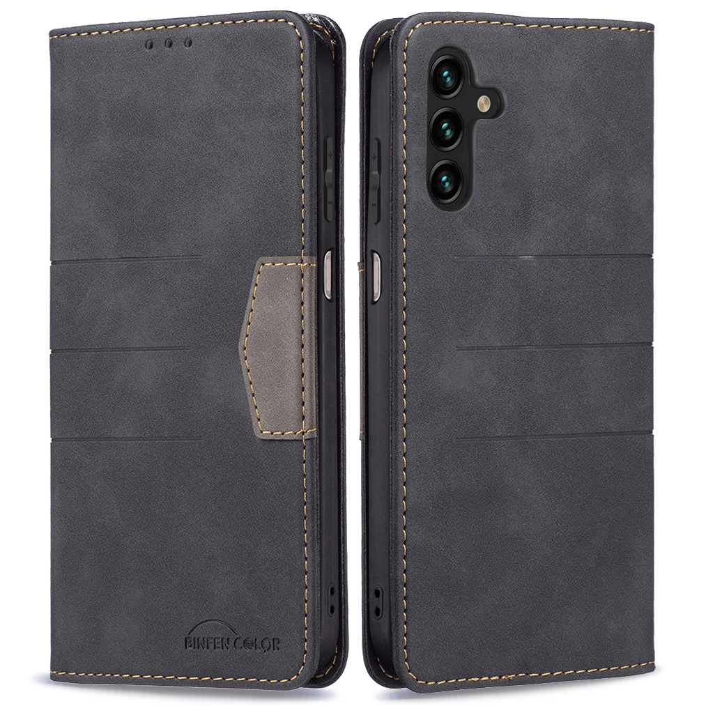 

BINFEN COLOR Auto-absorbed Flip Phone Case Compatible for Samsung Galaxy A13 5G / A04s 4G (164.7 x 76.7 x 9.1 mm) Wallet Function Stand Design TPU+PU Leather Phone Shell - Black, Galaxy A13 5G