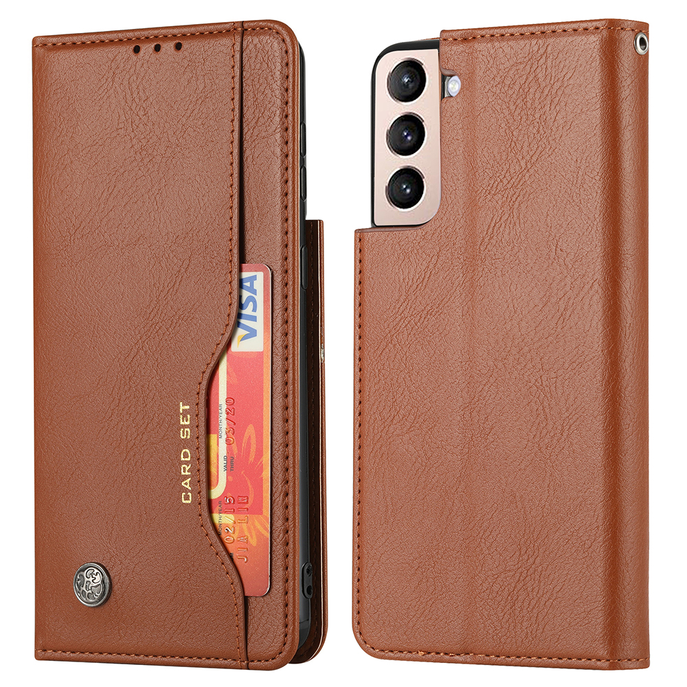 

Front Card Slot Design Auto-absorbed Case Drop-proof Wallet Leather Flip Phone Cover with Stand for Samsung Galaxy S22+ 5G - Brown, Galaxy S22+ 5G