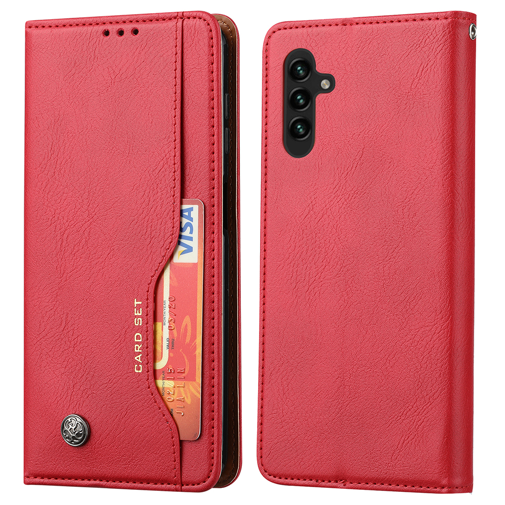 

Auto-absorbed Front Card Slot Design Wallet Leather Folio Flip Phone Cover with Stand for Samsung Galaxy A13 5G / A04s 4G (164.7 x 76.7 x 9.1 mm) - Red, Galaxy A13 5G