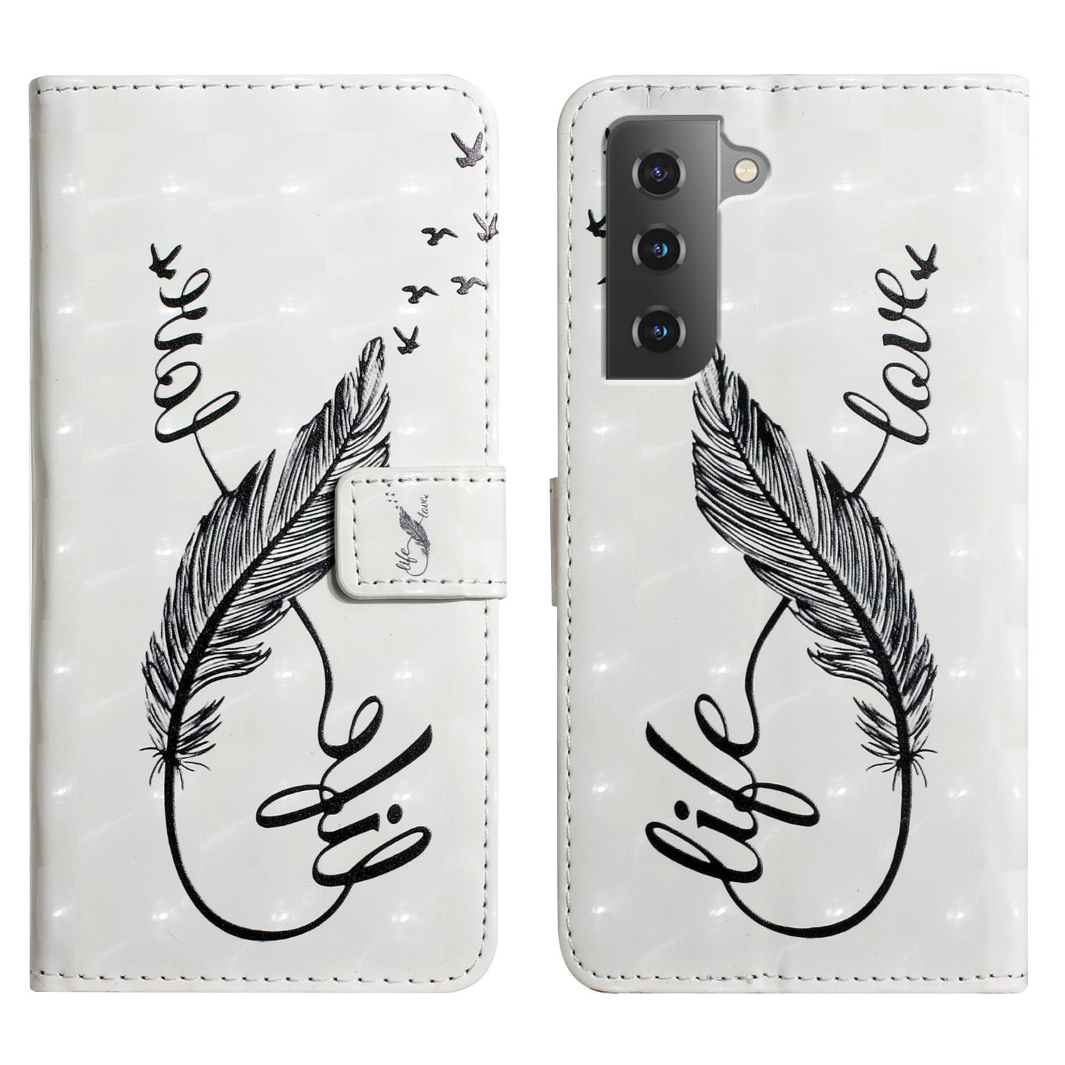 

Light Spot Decor Pattern Printing Leather Phone Case Stand Wallet Cover for Samsung Galaxy S22+ 5G - Feather, Galaxy S22+ 5G