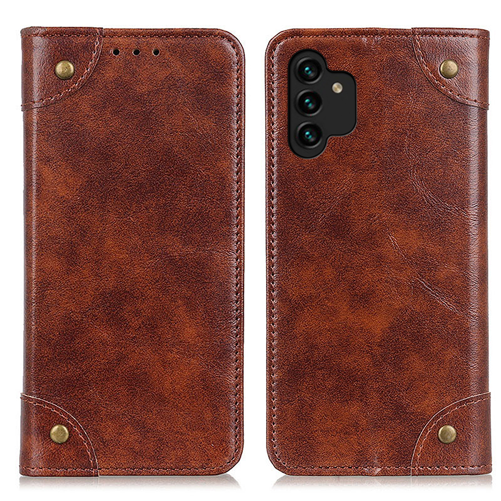 

Rivet Design PU Leather Flip Case Wallet Stand Auto-absorbed Shockproof Cover for Samsung Galaxy A13 4G - Brown, Other Samsung Models
