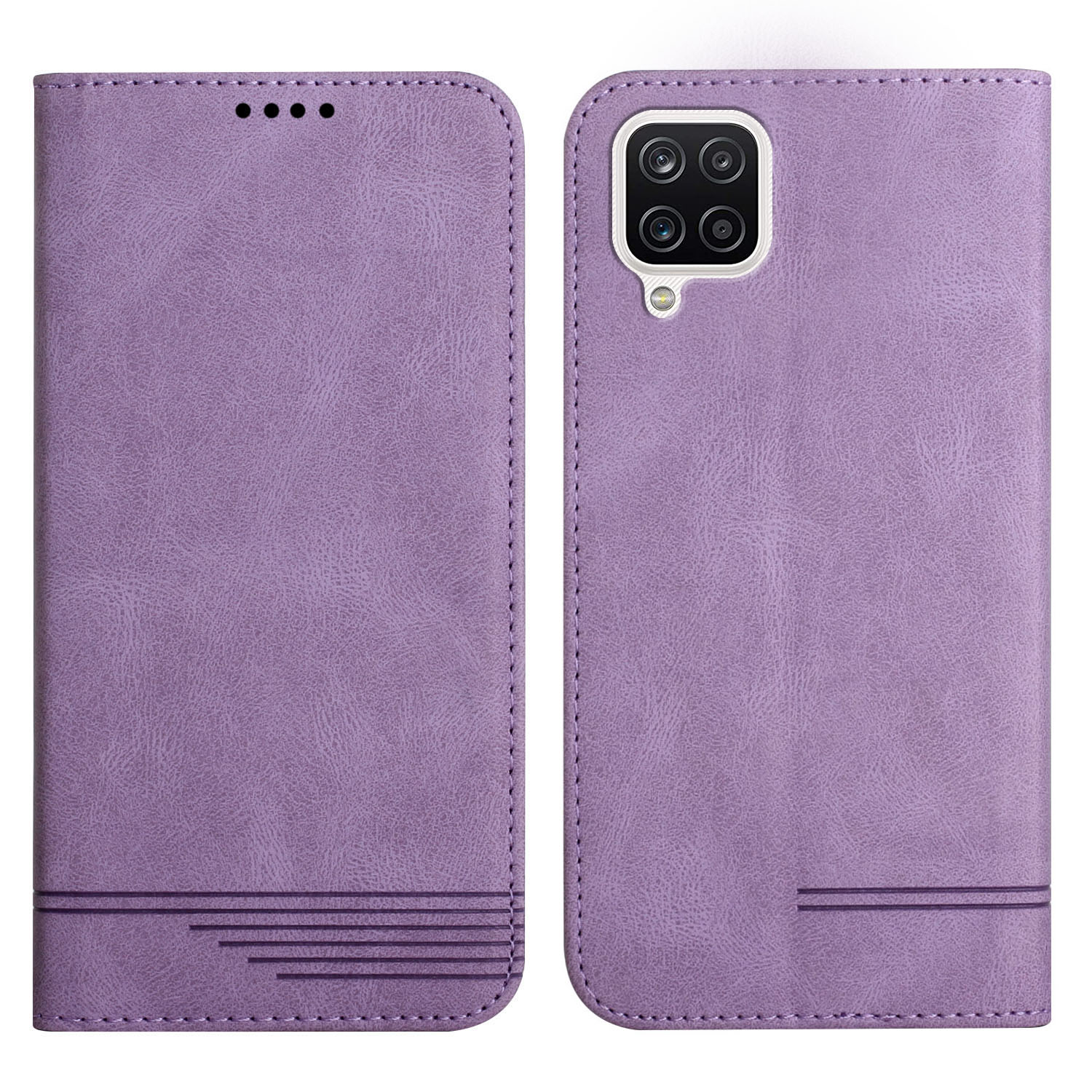 

All-round Protection Leather Phone Case Cover with Stand Wallet for Samsung Galaxy A12 - Purple, Galaxy A12