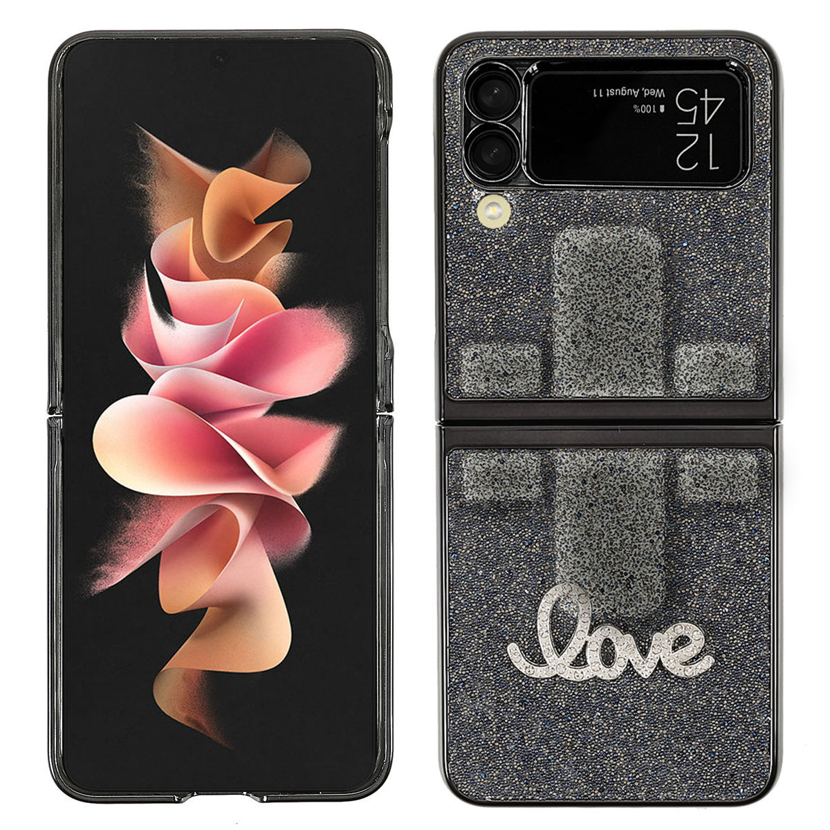 

Love Letter Printed Rhinestone Decoration Electroplating Folding Hard PC Case for Samsung Galaxy Z Flip3 5G - Style F, Samsung Galaxy Z Flip3 5G