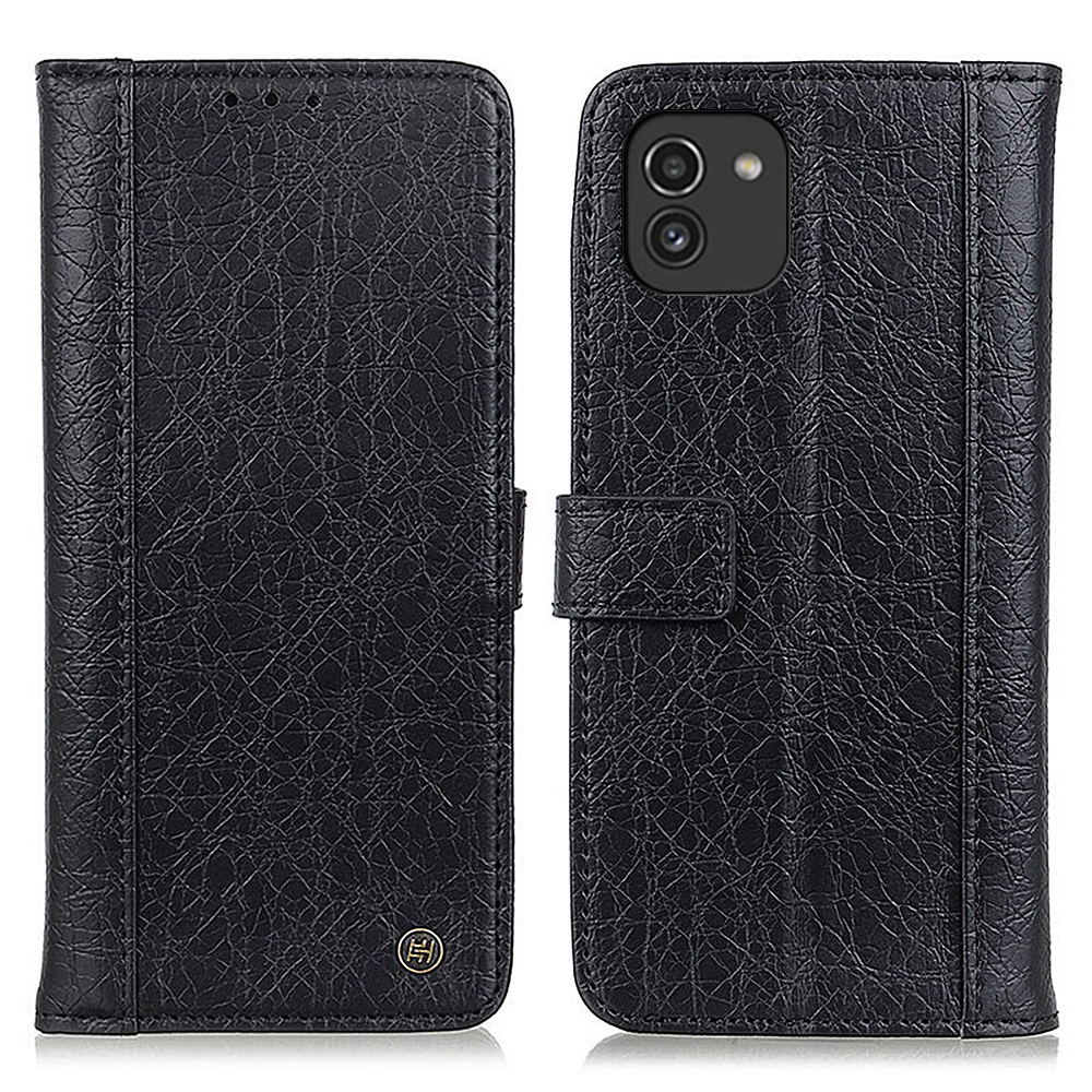 

Textured Split Leather + TPU Shell Wallet Stand Anti-Drop Phone Protector for Samsung Galaxy A03 (164.2 x 75.9 x 9.1mm) - Black, Other Samsung Models