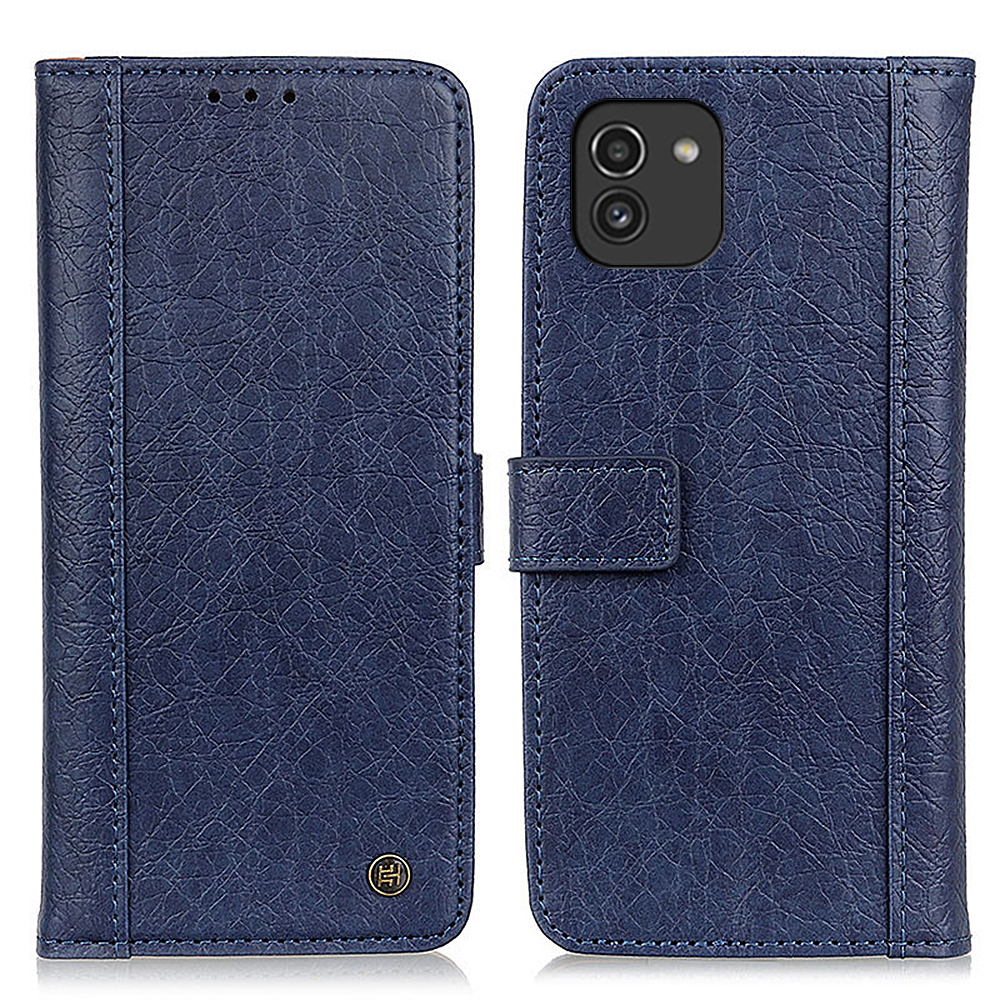 

Textured Split Leather + TPU Shell Wallet Stand Anti-Drop Phone Protector for Samsung Galaxy A03 (164.2 x 75.9 x 9.1mm) - Blue, Other Samsung Models