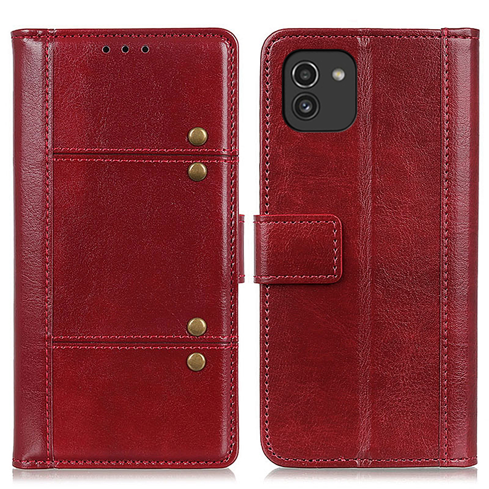 

Crazy Horse Texture Adjustable Stand Rivet Decor Leather Case Phone Shell with Wallet for Samsung Galaxy A03 (166.5 x 75.98 x 9.14mm) - Red, Other Samsung Models