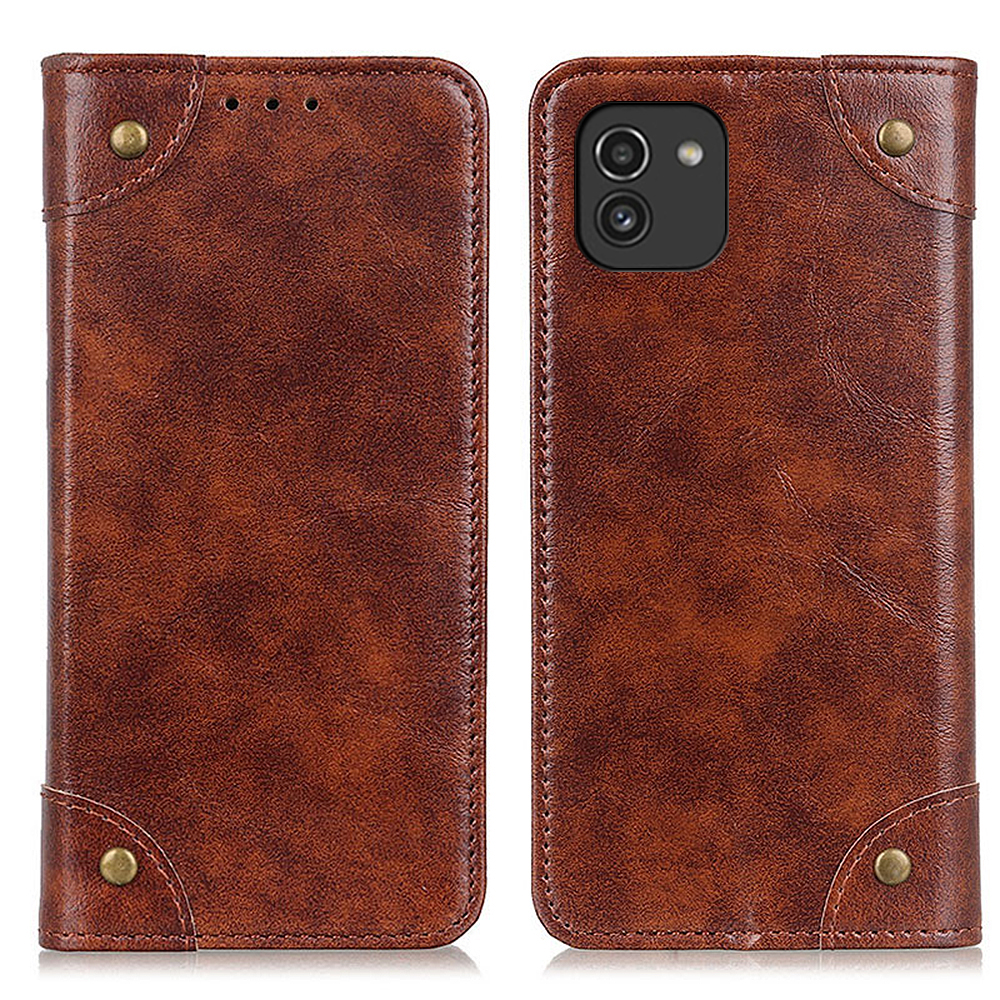 

Magnetic Clasp Protective Leather Case Phone Cover with Stand Wallet for Samsung Galaxy A03 (166.5 x 75.98 x 9.14mm) - Brown, Other Samsung Models