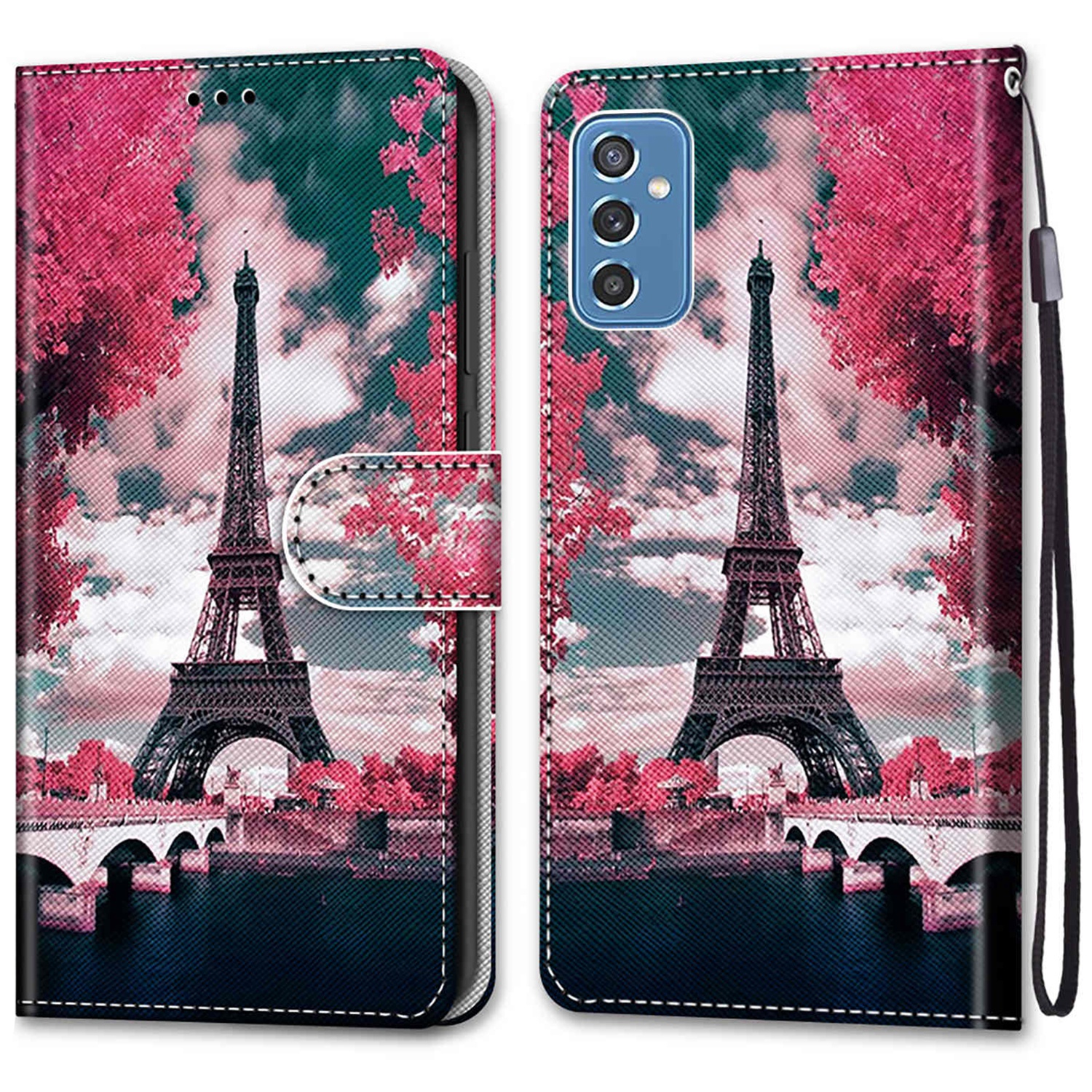 

Color Pattern Printing Кожаный Чехол с Подставкой Для Кошелька. Удобный Ремень Для Samsung Galaxy M52 5G - A08 Iron Tower Bridge, Samsung Galaxy M52 5G