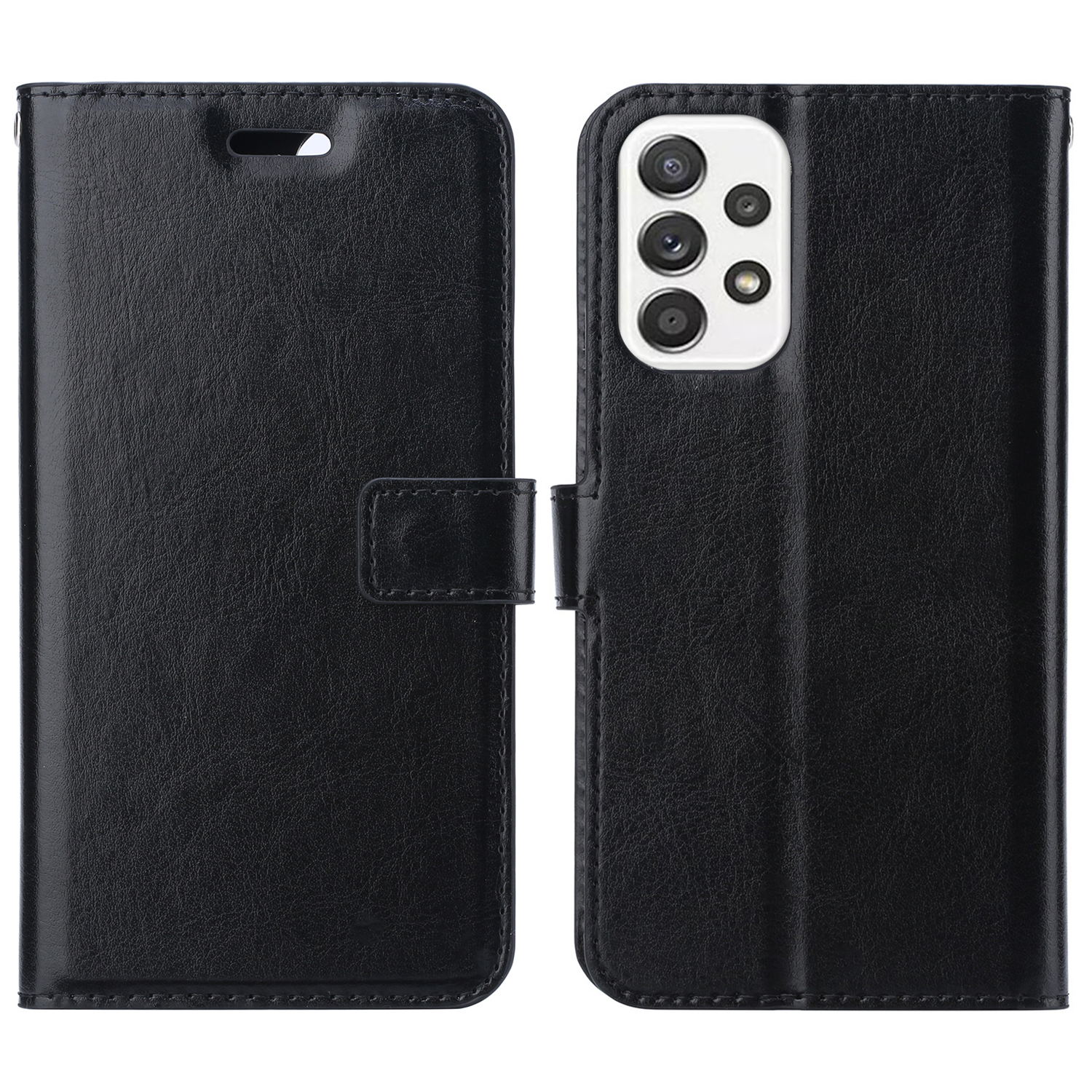 

Кожа PU + Case Case Case All-включение Защита от Сумасшедшей Конной Стенд на Кошелька Кошелька Для Samsung Galaxy A33 5G - Черный, Samsung Galaxy A33 5G