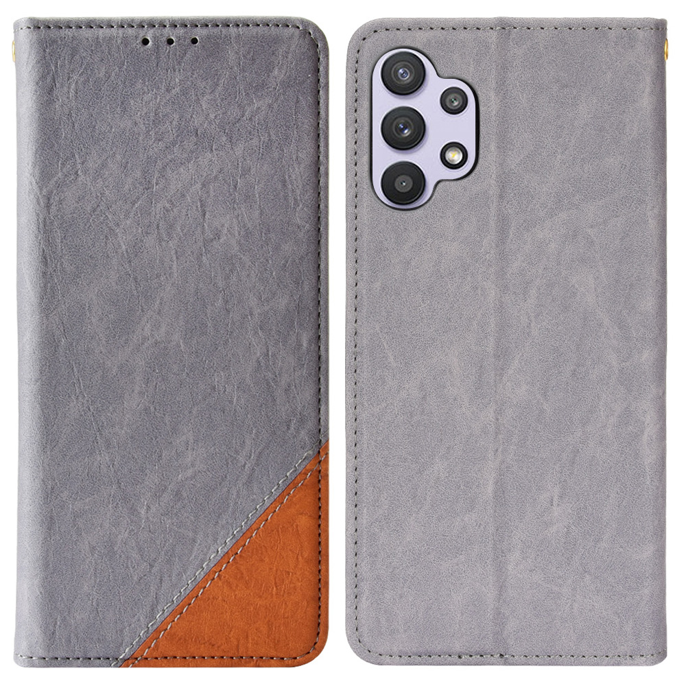 

Color Splicing Drop-resistant Flio Flip Leather Cope Cope Cover с Подставкой Для Кошелька Для Samsung Galaxy A32 5G/M32 5G - Серый, Galaxy A32 5G