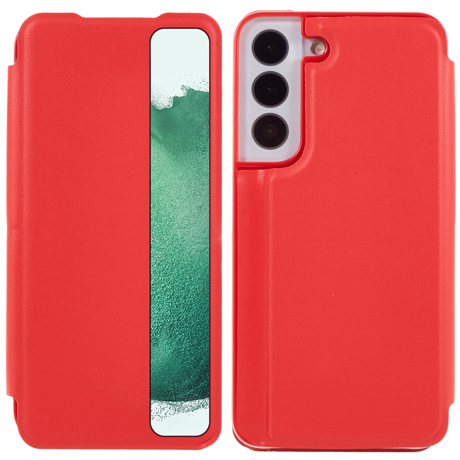 

Folio Flip Drop-защищенное Видовое Окно PC + PU Кожаная Стенд. - Красный, Galaxy S22+ 5G