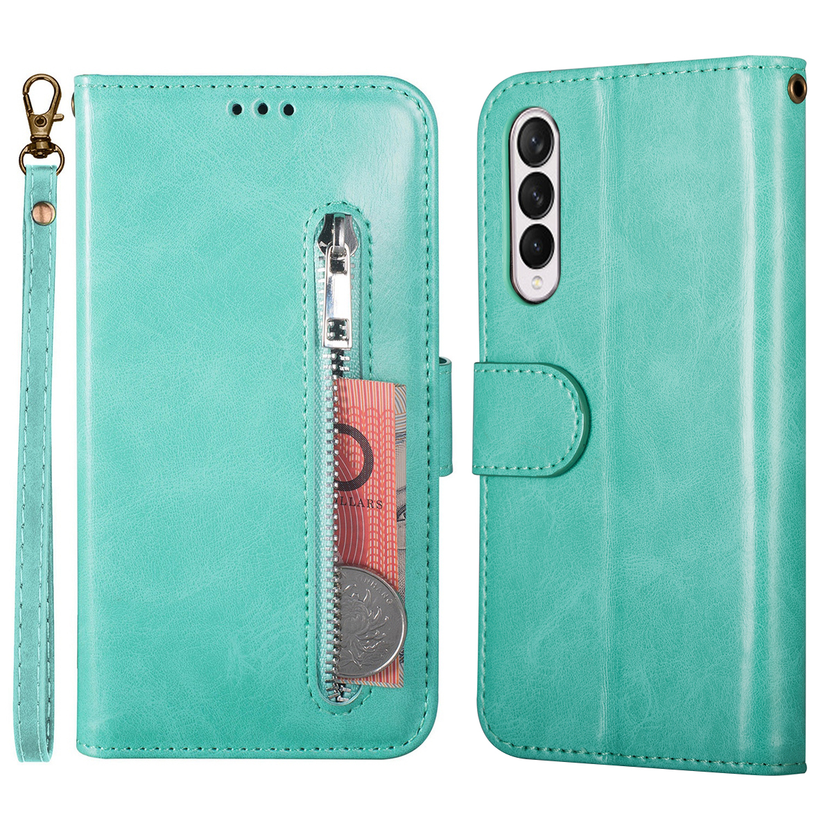 

Wallet Stand Design Zipper Pocket Textured Anti-shock PU Leather Coated TPU Phone Case Cover for Samsung Galaxy Z Fold3 5G - Green, Galaxy Z Fold3 5G