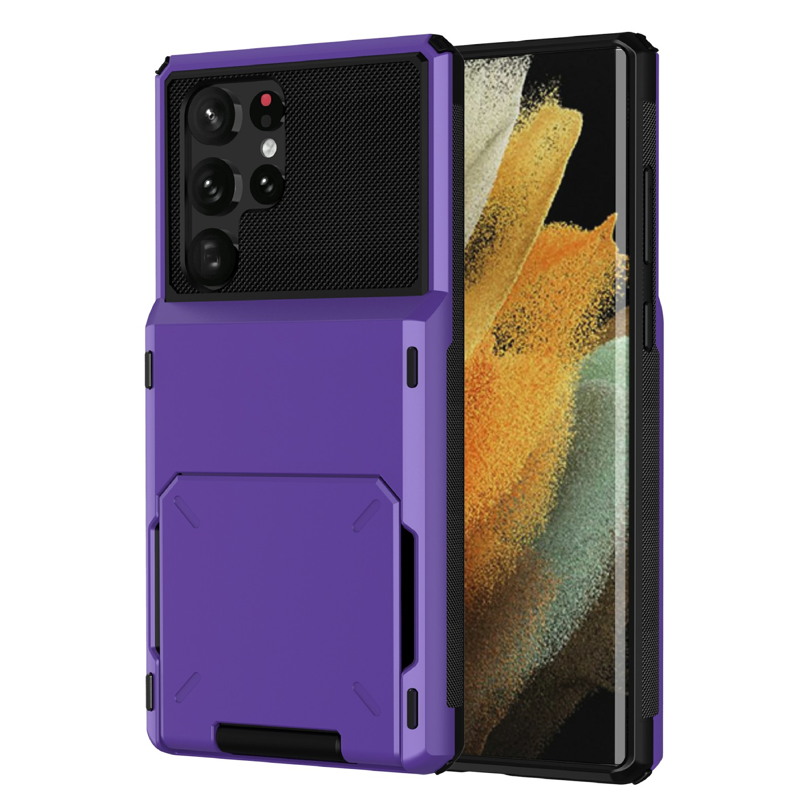 

Flip Card Holder Drop Resistant Phone Protector TPU + PC Hybrid Phone Case for Samsung Galaxy S22 Ultra 5G - Purple, Galaxy S22 Ultra 5G