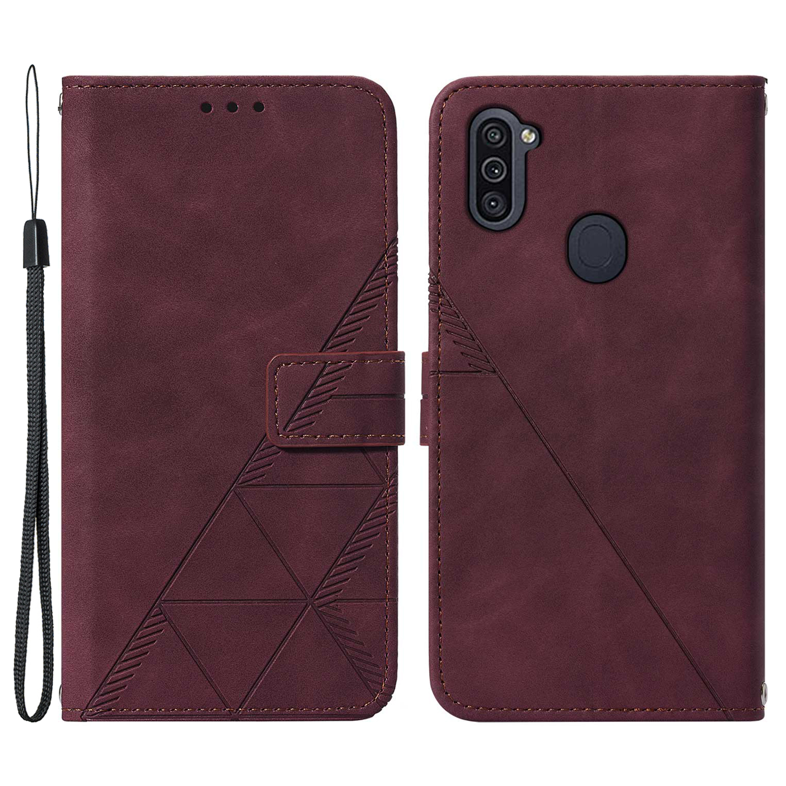 

Imprinting Lines PU Leather + TPU Phone Cover Wallet Stand Protective Case for Samsung Galaxy A11 (EU Version)/M11 - Wine Red, Galaxy A11 (EU Version)