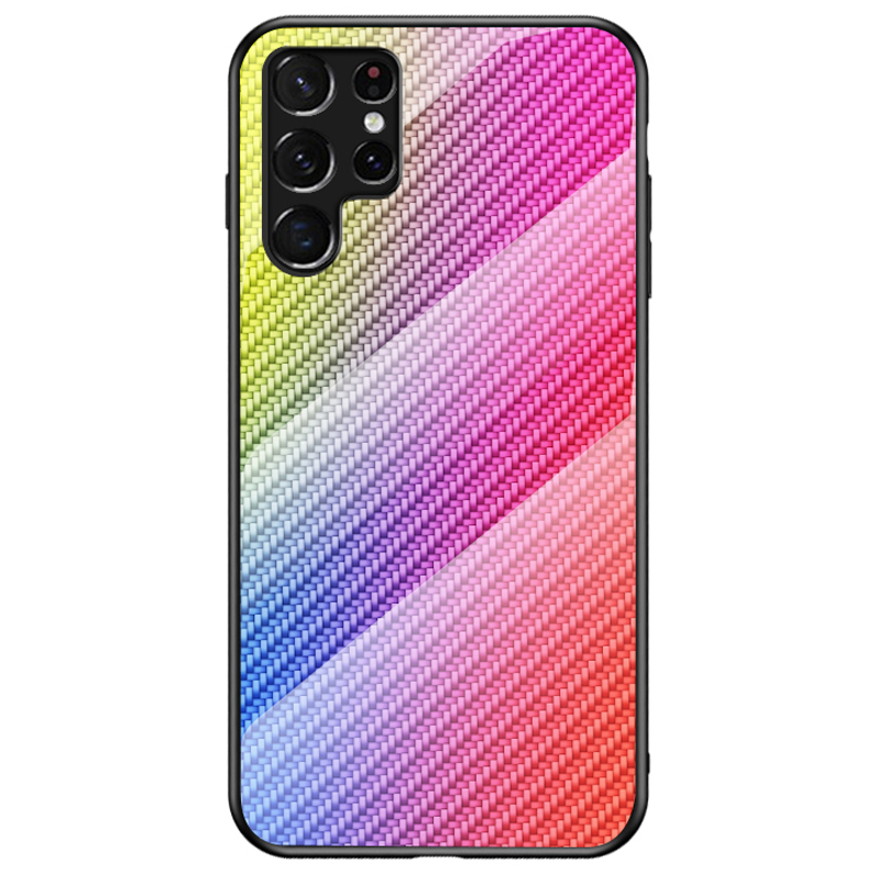

Carbon Fiber Texture Anti-fingerprint Scratch-resistant Tempered Glass Back PC+TPU Case Cover for Samsung Galaxy S22 Ultra 5G - Colorful Fiber, Galaxy S22 Ultra 5G