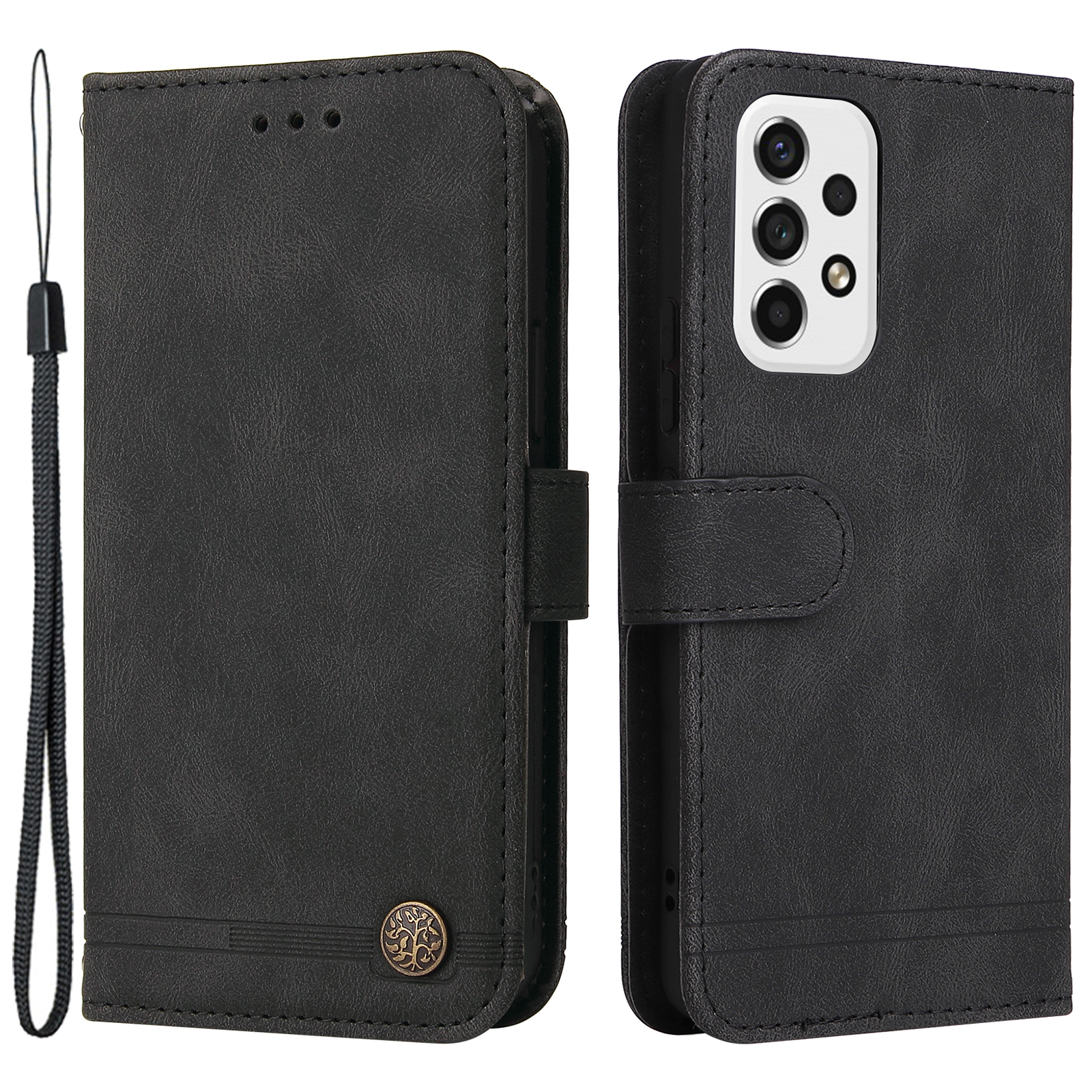

Tree Pattern Metal Button PU Leather + TPU Skin-touch Phone Case with Stand Wallet for Samsung Galaxy A53 5G - Black, Samsung Galaxy A53 5G