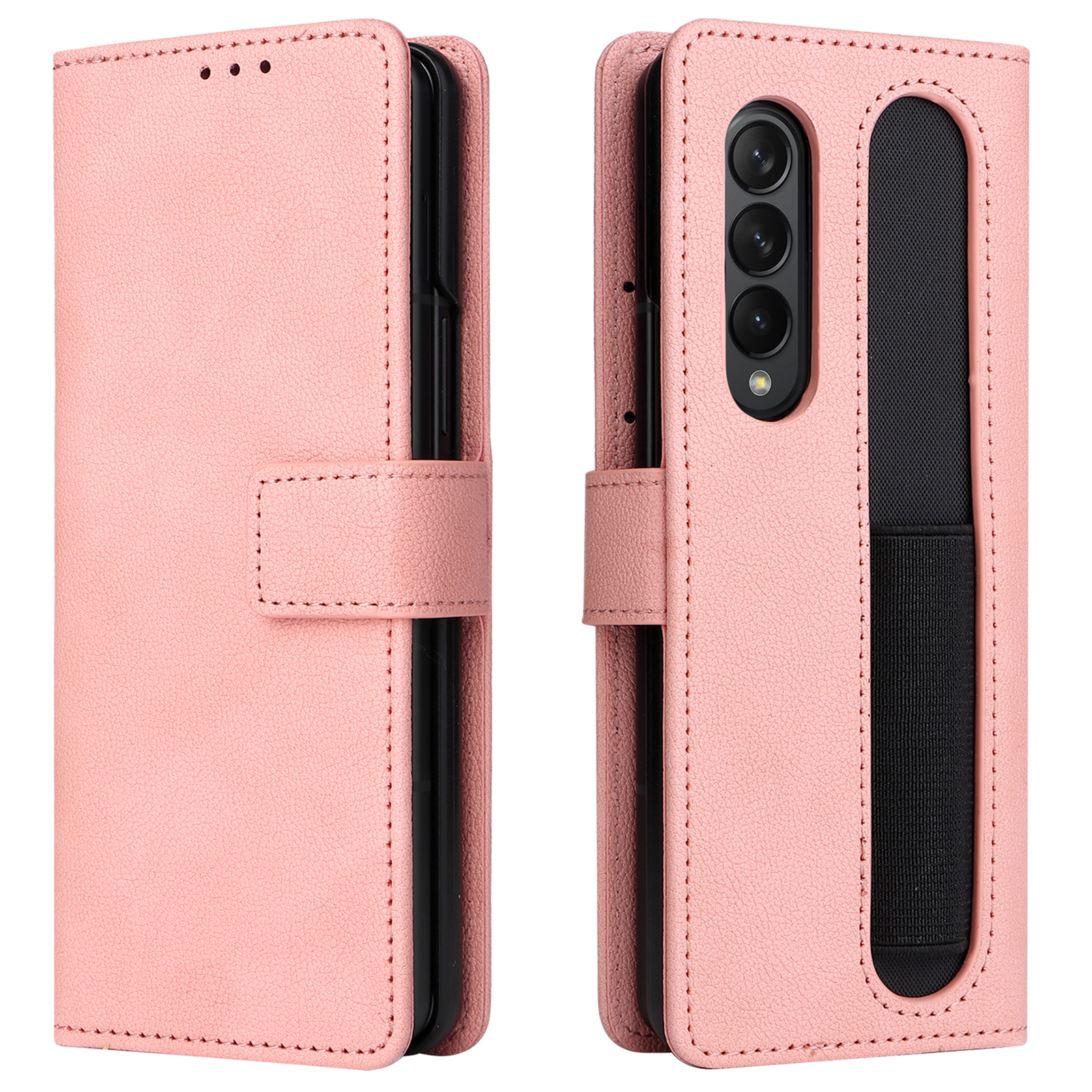 

Folio Flip Textred PU Leather + Внутренняя TPU Shell Phone Case с Слотом Для Ручки и Держателем Карты Для Samsung Galaxy Z Fold3 5G - Розовое Золото, Galaxy Z Fold3 5G