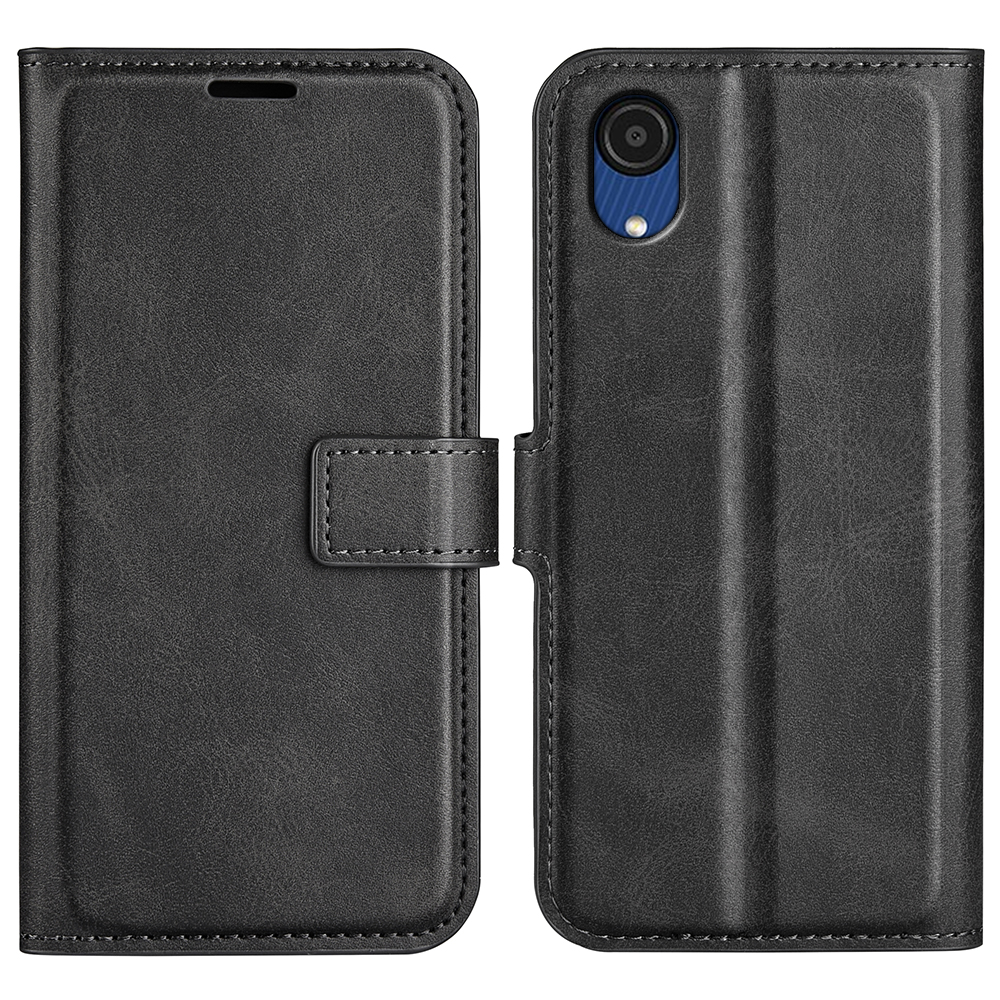 

360-degree Protection Drop-proof Magnetic Clasp Wallet Stand Case PU Leather+TPU Interior Flip Cover for Samsung Galaxy A03 Core - Black, Samsung Galaxy A03 Core