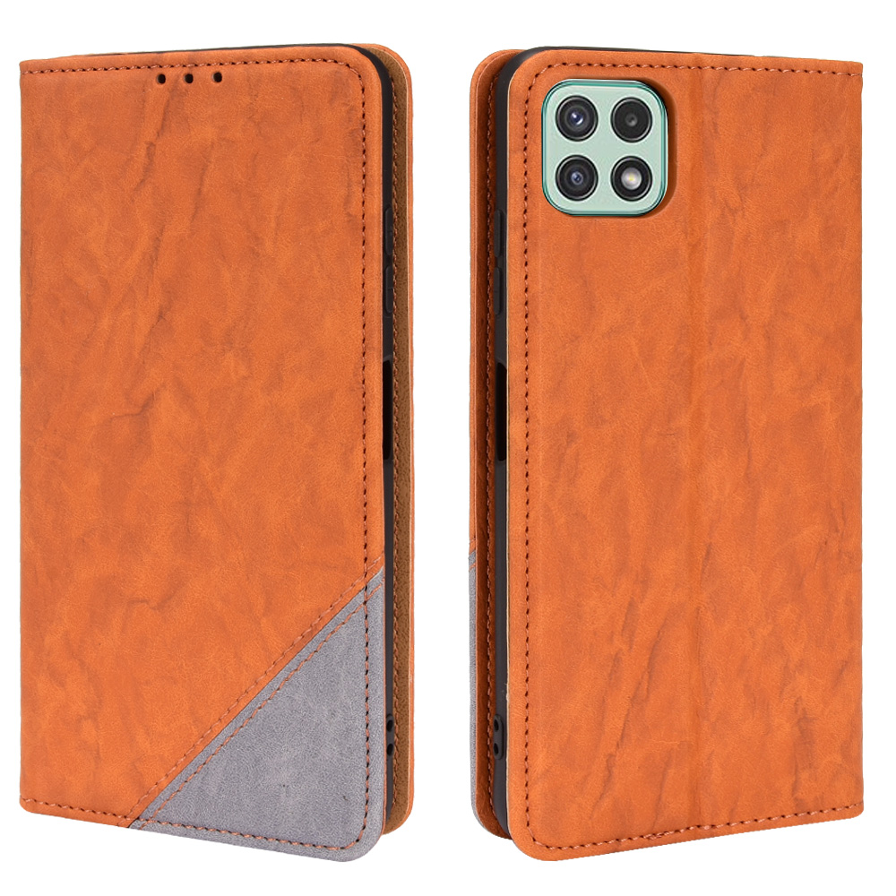 

Кожа PU + TPU Color Splicing Cope Cope Cople Abo-absorbed Magnet Stand Case Для Samsung Galaxy A22 5G (версия Eu) - Коричневый, Galaxy A22 5G (EU Version)