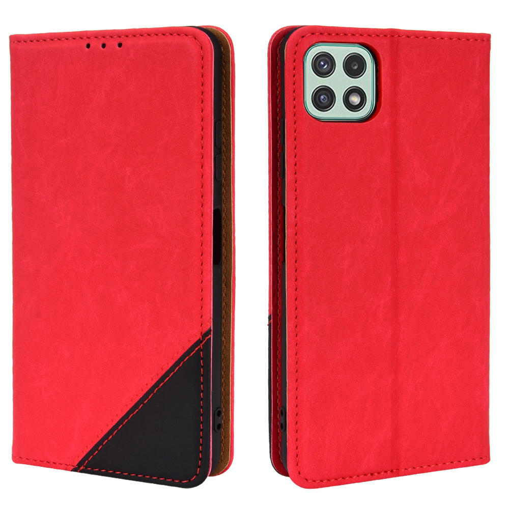 

Кожа PU + TPU Color Splicing Cope Cope Cople Abo-absorbed Magnet Stand Case Для Samsung Galaxy A22 5G (версия Eu) - Красный, Galaxy A22 5G (EU Version)