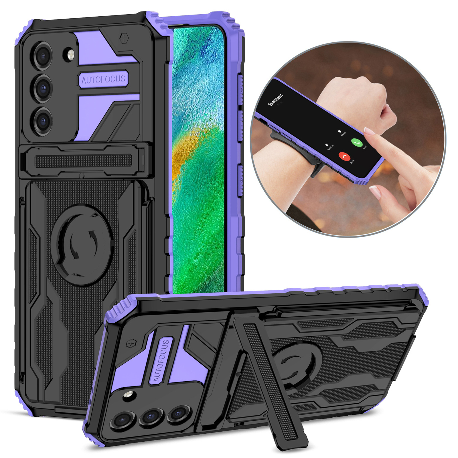 

Enkay Hat Prince Prince Pryprention Mobile Phone Cover PC + TPU Телефона с Kickstand и Sport Armband Для Samsung Galaxy S21 + 5G - Пурпурный, Galaxy S21+ 5G