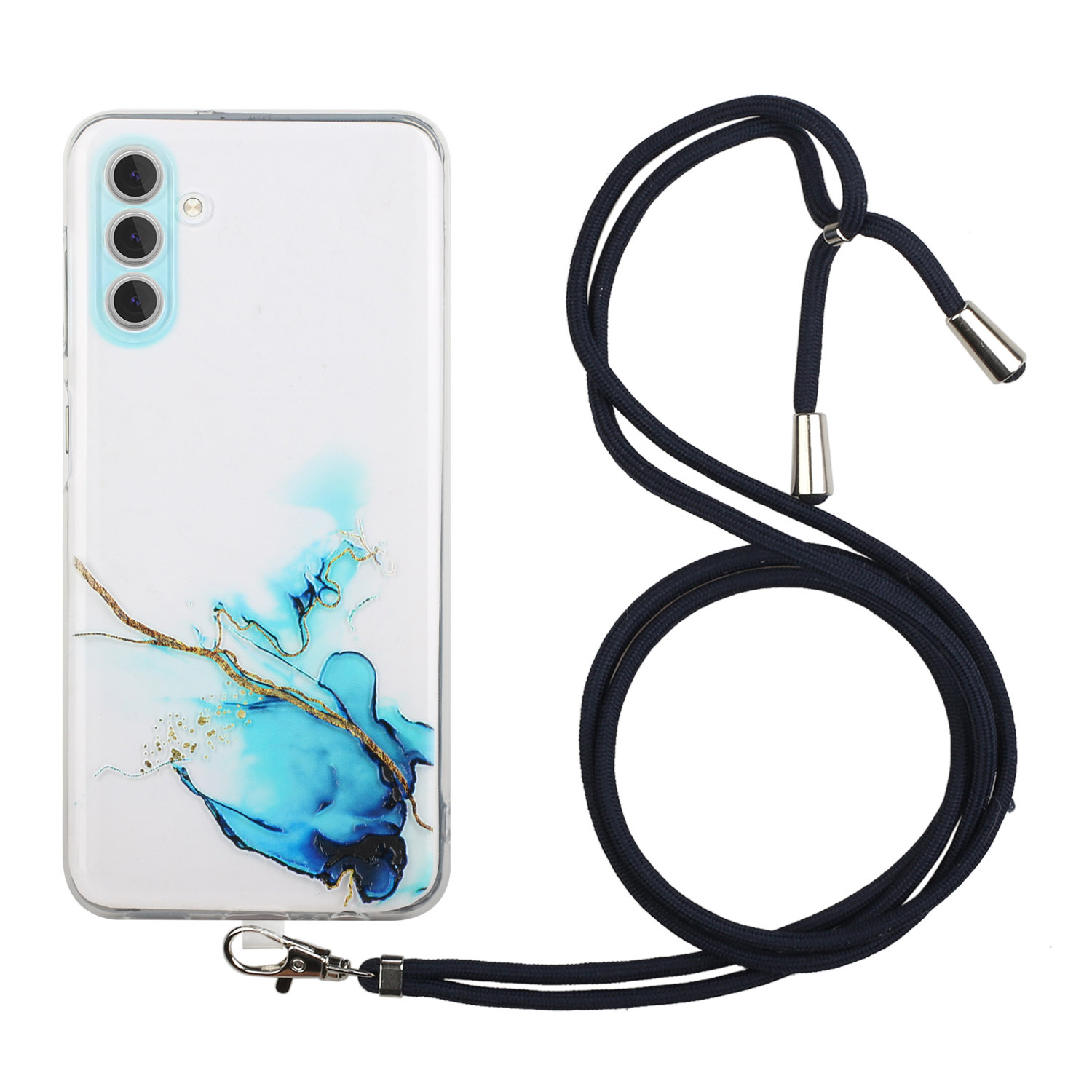 

Precise Cutout Embossing Marble Pattern TPU Protective Phone Case Cover with Long Lanyard for Samsung Galaxy A13 5G - Blue, Galaxy A13 5G