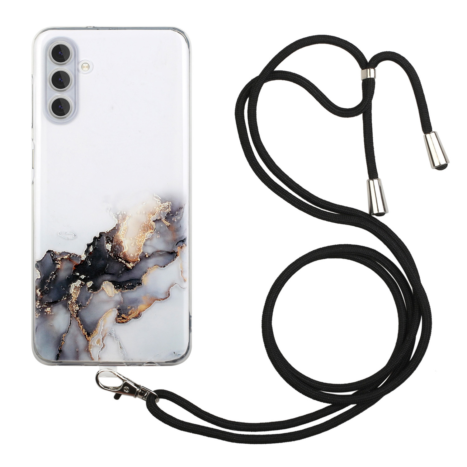 

Precise Cutout Embossing Marble Pattern TPU Protective Phone Case Cover with Long Lanyard for Samsung Galaxy A13 5G - Black, Galaxy A13 5G