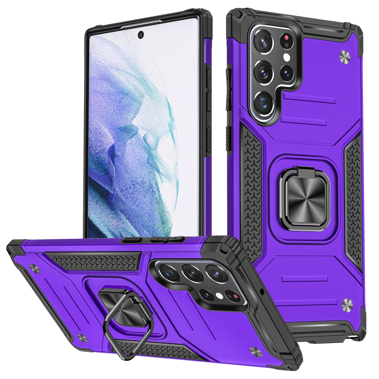 

Car Mount Kickstand Hybrid Hard PC Soft TPU Shockproof Protective Case for Samsung Galaxy S22 Ultra 5G - Purple, Galaxy S22 Ultra 5G