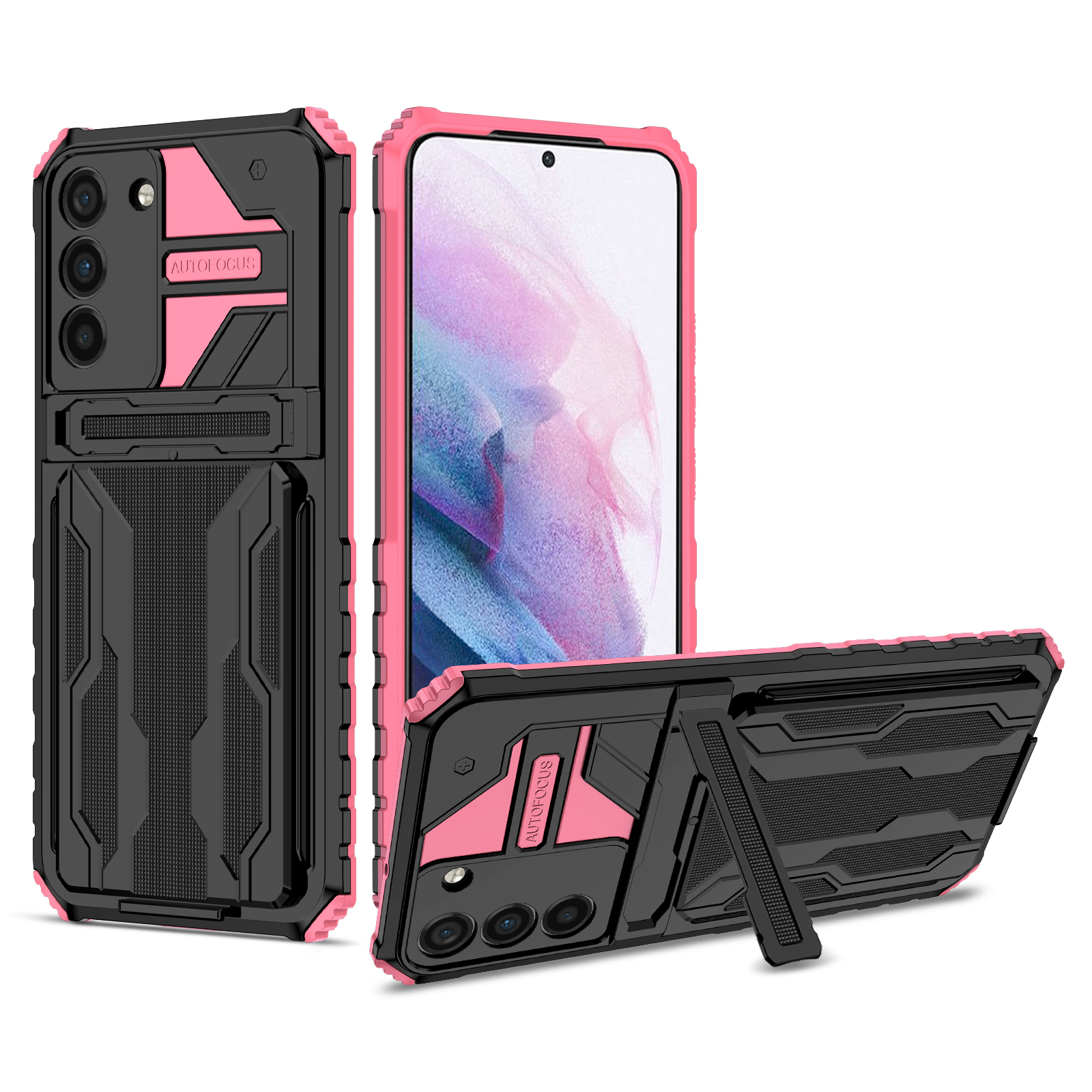 

Hard PC and Soft TPU Protective Phone Cover Kickstand Detachable Card Holder Design Phone Case for Samsung Galaxy S22+ 5G - Pink, Galaxy S22+ 5G