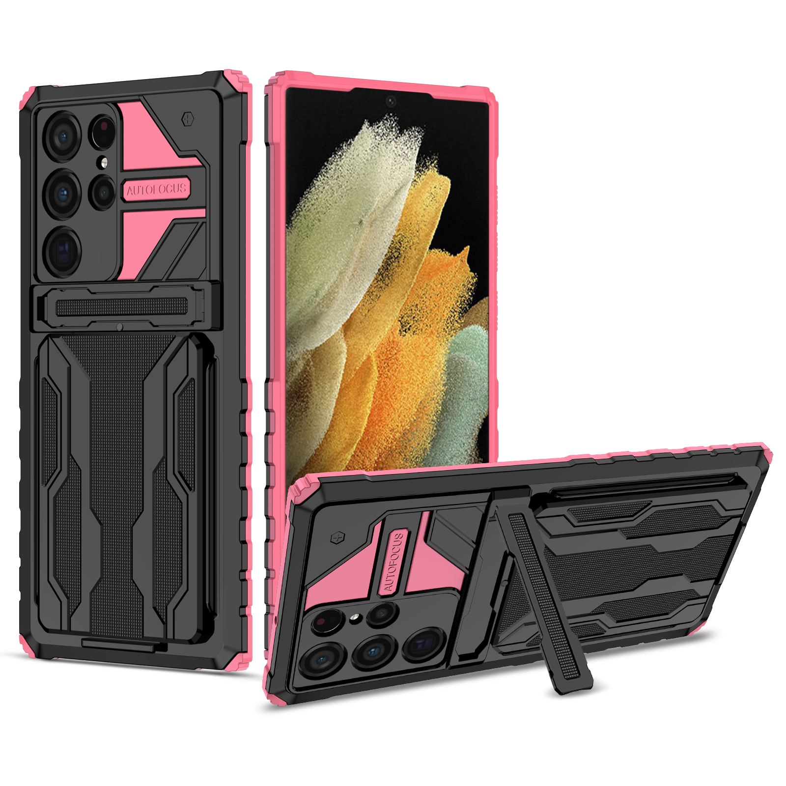 

Detachable Card Holder Design Phone Case Stylish PC + TPU Protective Phone Cover with Kickstand for Samsung Galaxy S22 Ultra 5G - Pink, Galaxy S22 Ultra 5G