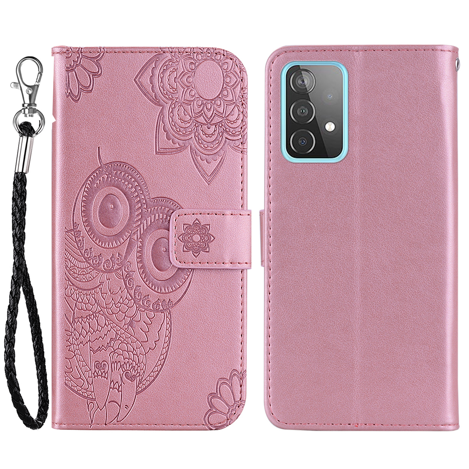 

For Samsung Galaxy A33 5G Anti-fingerprint PU Leather+TPU Mobile Phone Case Flip Phone Shell Stylish Imprinted Owl Flower Pattern Wallet Phone Cover - Rose Gold, Samsung Galaxy A33 5G