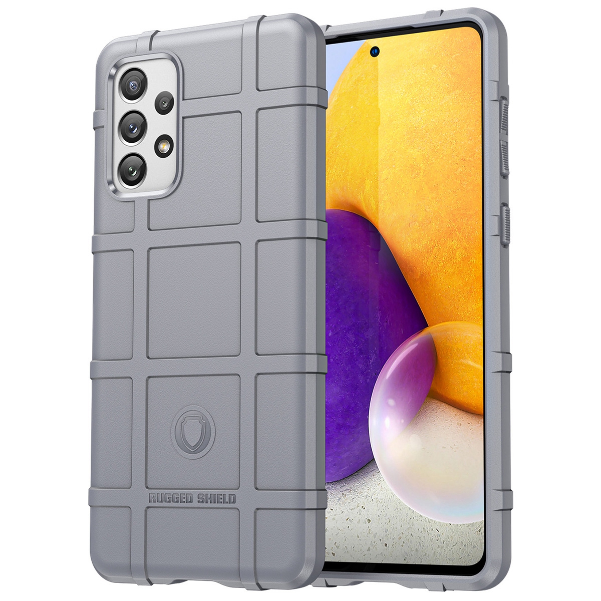 

For Samsung Galaxy A73 5G Rugged Square Grid Design Shockproof TPU Phone Case Cover - Grey, Samsung Galaxy A73 5G
