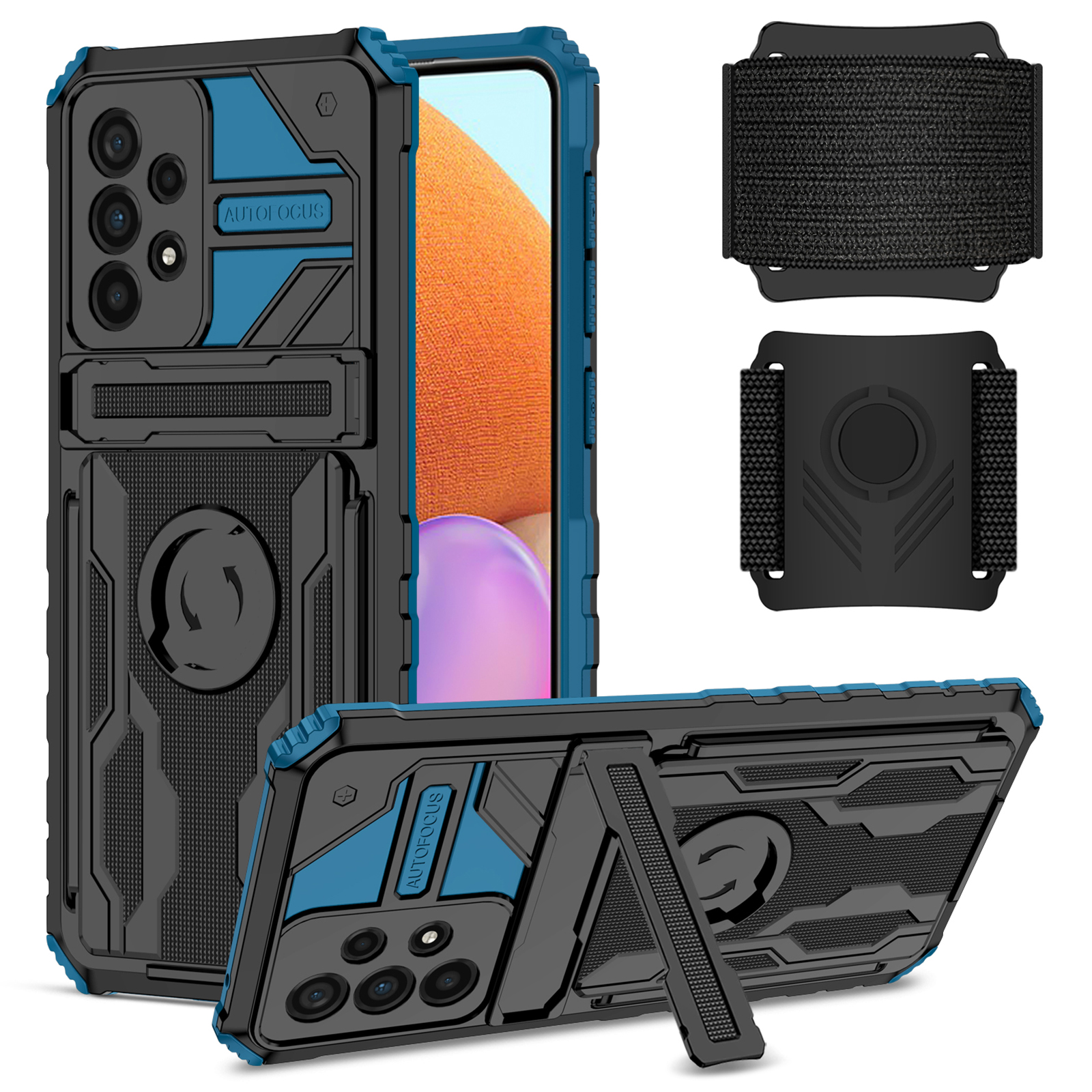 

Защита от Хорошо Защищенного пк + Poft TPU Portable Phone Case с Регулируемой Повязкой Для Samsung Galaxy A33 5G - Синий, Samsung Galaxy A33 5G
