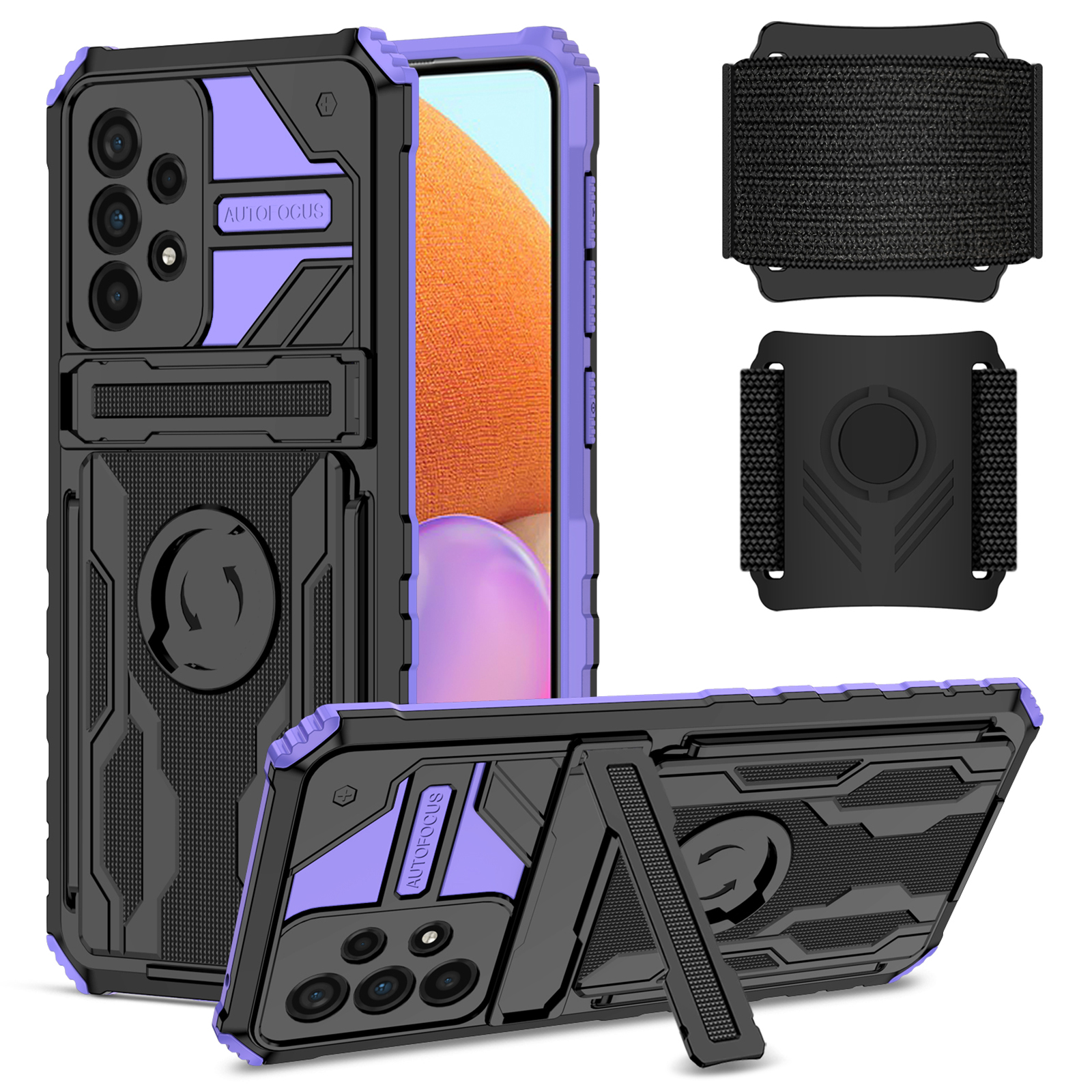 

Drop-proof Well-protected PC + Soft TPU Portable Phone Case with Adjustable Armband for Samsung Galaxy A33 5G - Purple, Samsung Galaxy A33 5G