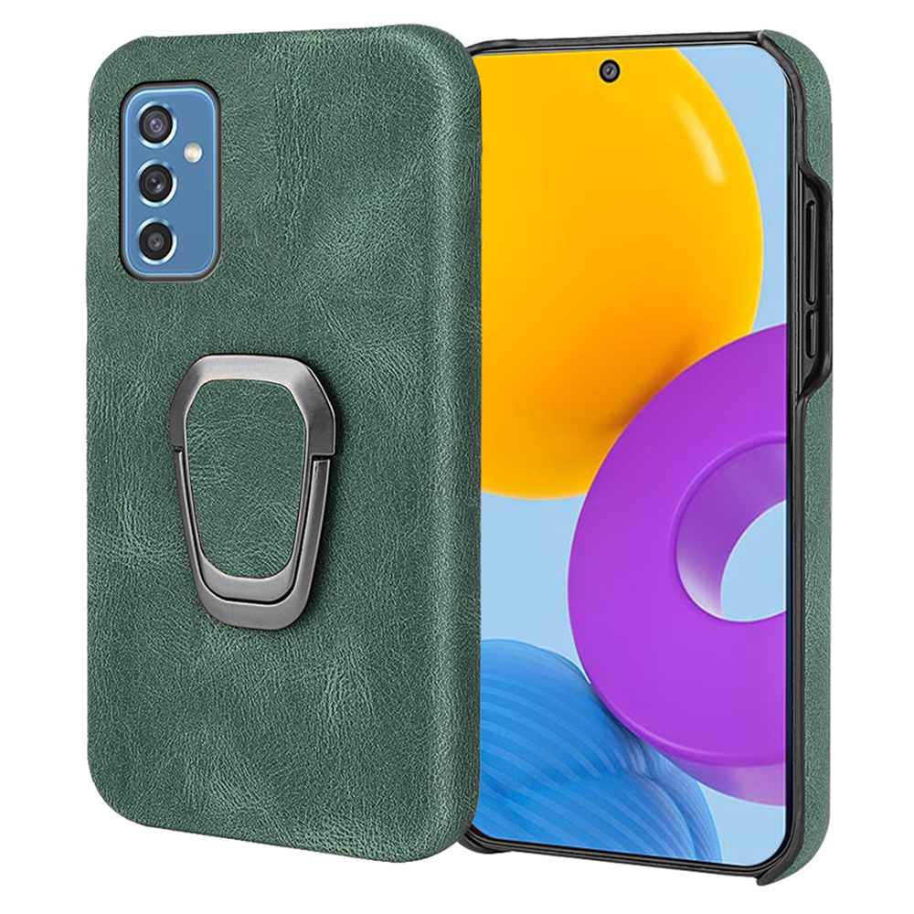 

Ring Kickstand Holder PU Leather Coated PC Anti-Scratch Shockproof Back Cover Case for Samsung Galaxy M52 5G - Green, Samsung Galaxy M52 5G