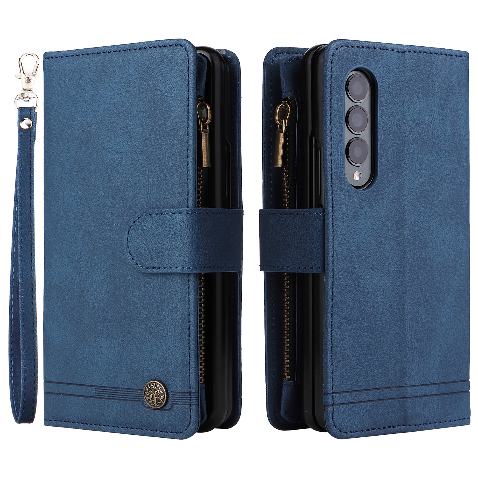 

Imprinting Stripes Skin-touch PU Leather Cover Zipper Pocket Multiple Card Slots Phone Case with Stand for Samsung Galaxy Z Fold3 5G - Blue, Galaxy Z Fold3 5G