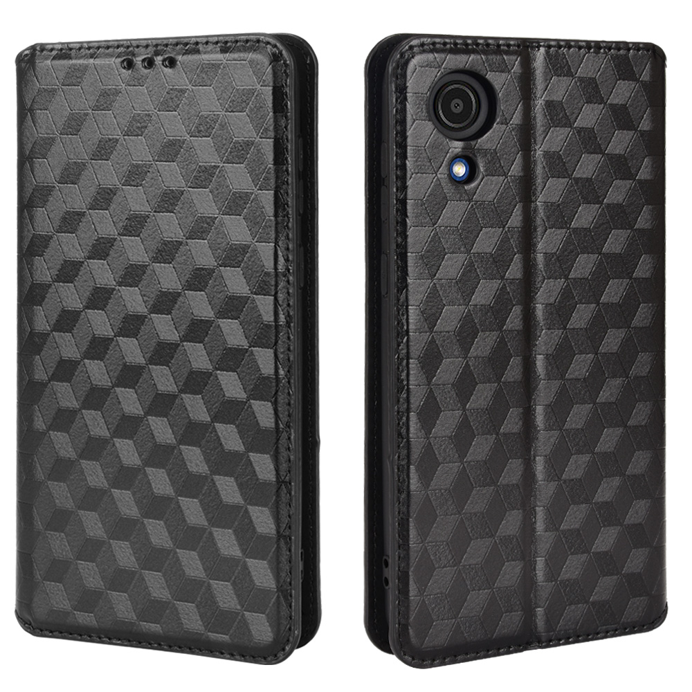 

3D Rhombus Отпечатанное на Кожаном Кошельке pu Stand Flio Flip Phone Case Для Samsung Galaxy A03 Core - Черный, Samsung Galaxy A03 Core