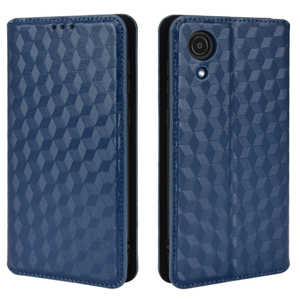 

3D Rhombus Imprinted PU Leather Wallet Cover Stand Folio Flip Phone Case for Samsung Galaxy A03 Core - Blue, Samsung Galaxy A03 Core