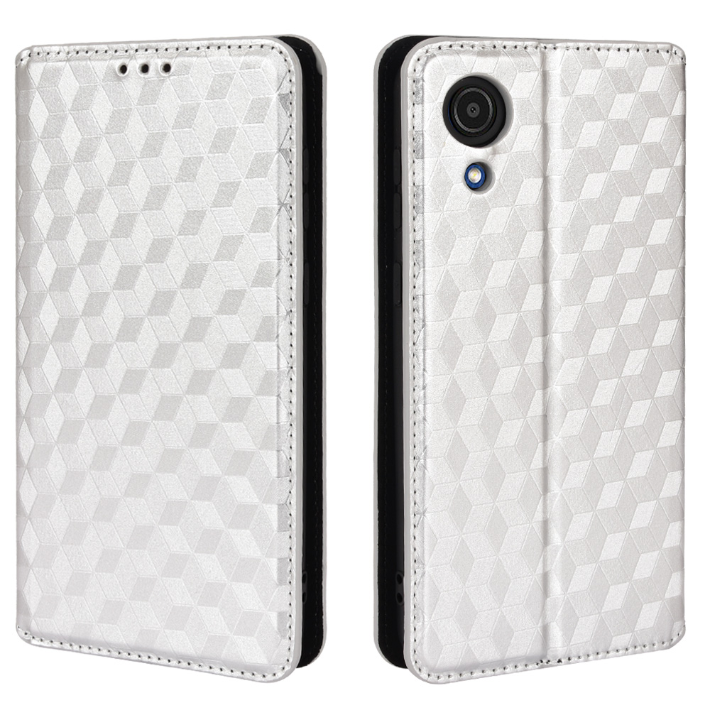 

3D Rhombus Imprinted PU Leather Wallet Cover Stand Folio Flip Phone Case for Samsung Galaxy A03 Core - Silver, Samsung Galaxy A03 Core